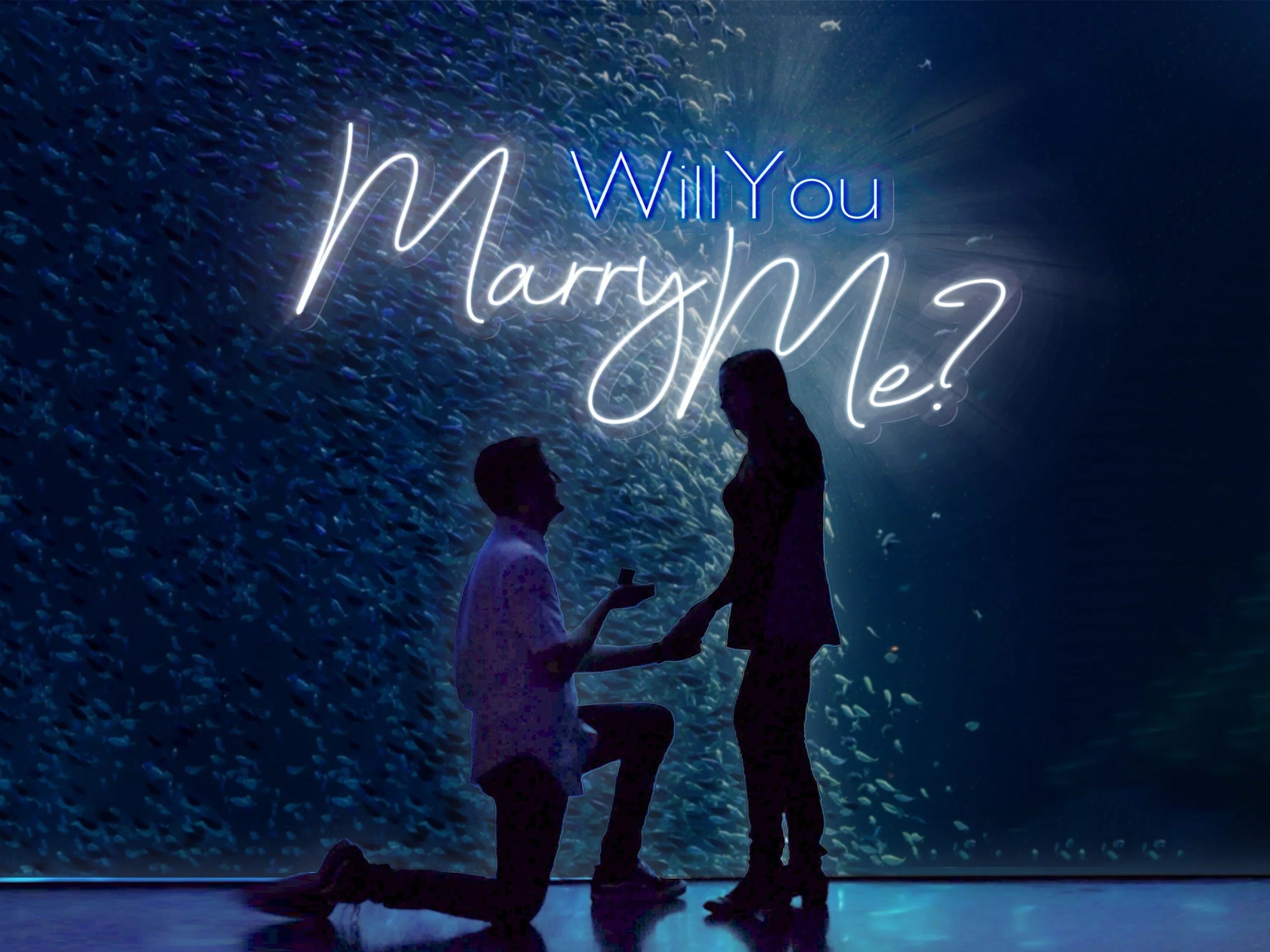 Marriage proposal neon sign glowing with romantic text styled for an engagement moment
