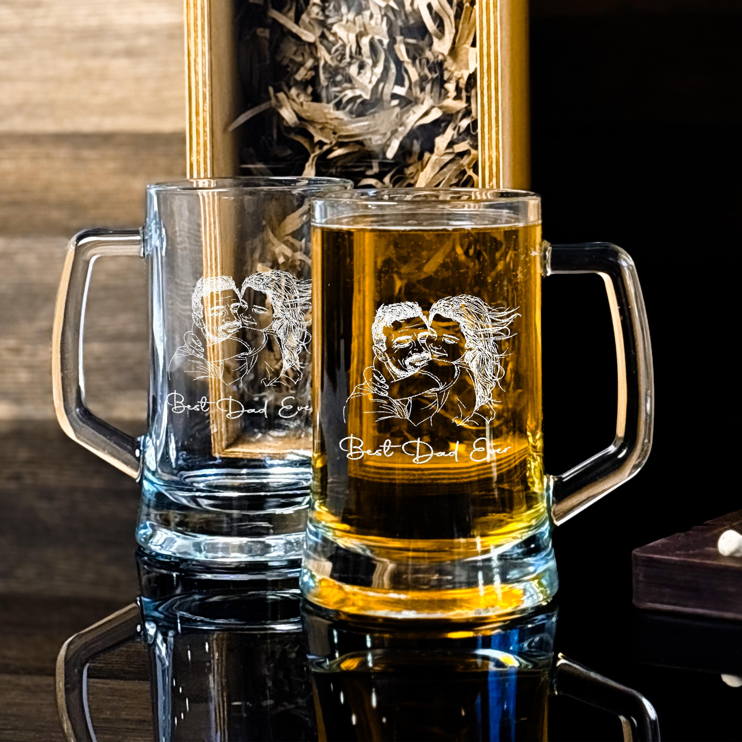 Custom engraved beer glass styled as a personalized gift for weddings and special occasions