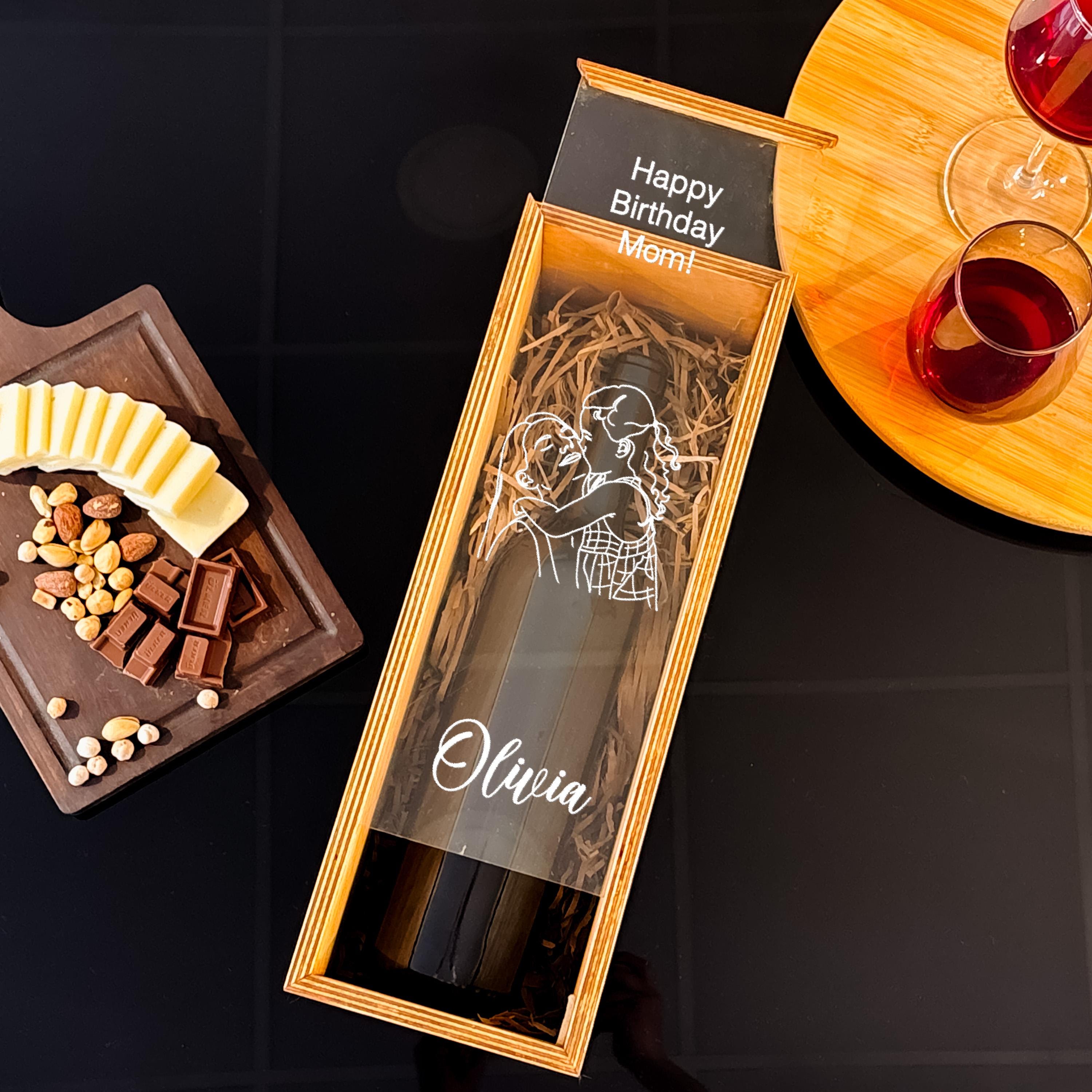 Mom Wine Bottle Box Wooden Wine Box Personalized Birthday Gift For Mom