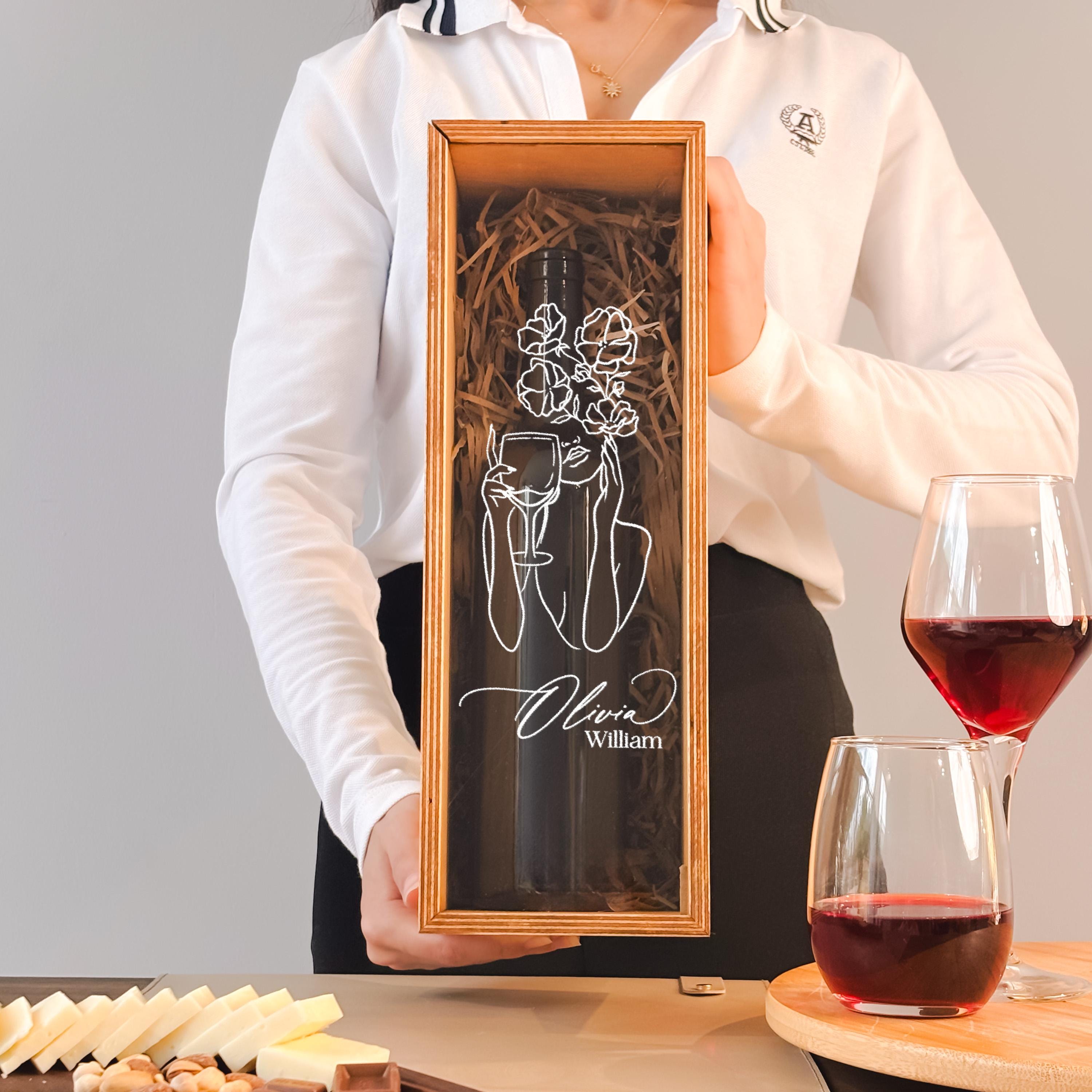 Personalized Wine Box Wine Presentation Box Birthday Gift Custom Handcrafted Holder