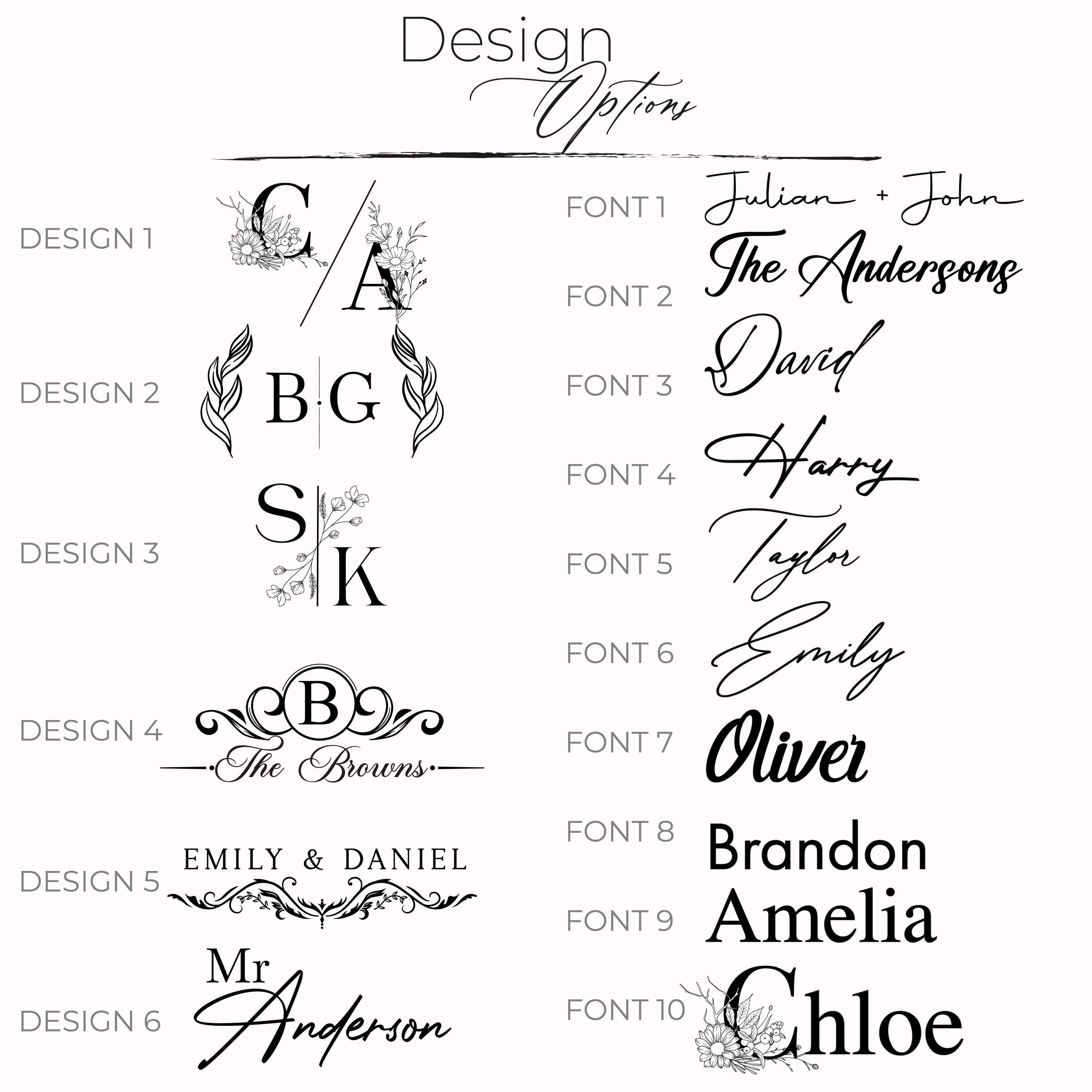 a collection of monogrammed names and monogrammed fonts, likely intended for use in various design applications such as wedding invitations, stationery, or other printed materials.