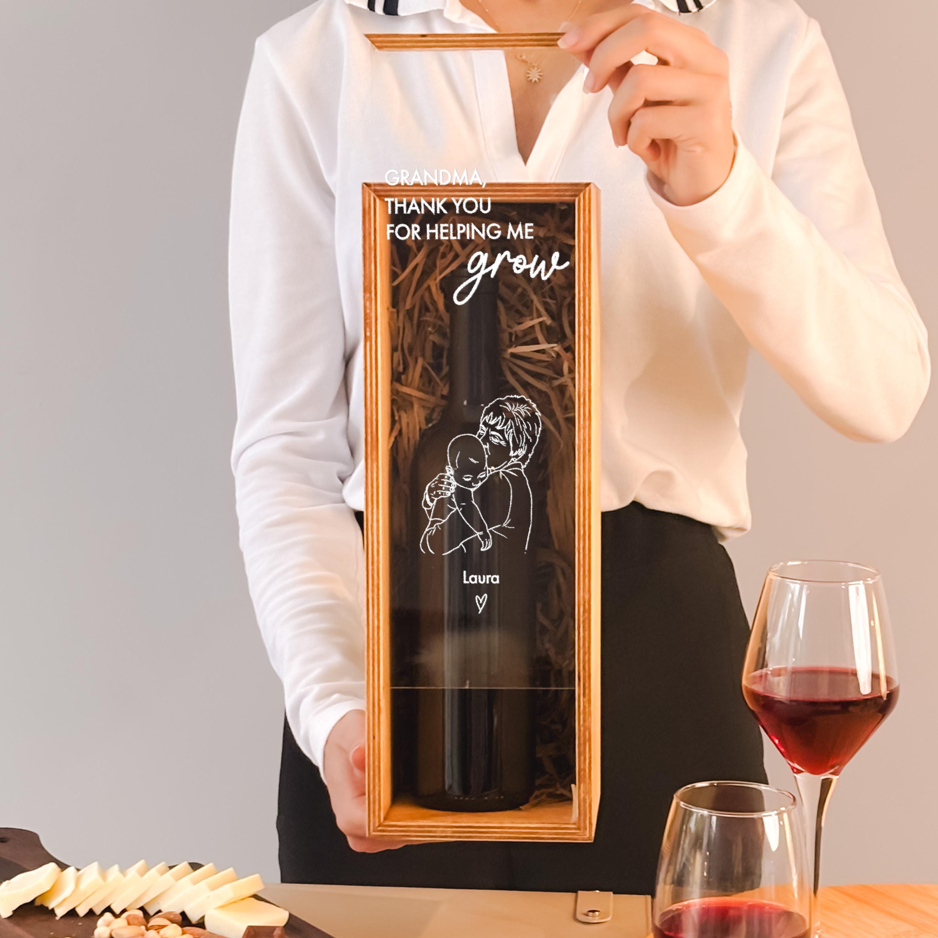 Personalized Wine Box for Grandma: Photo Engraved Keepsake