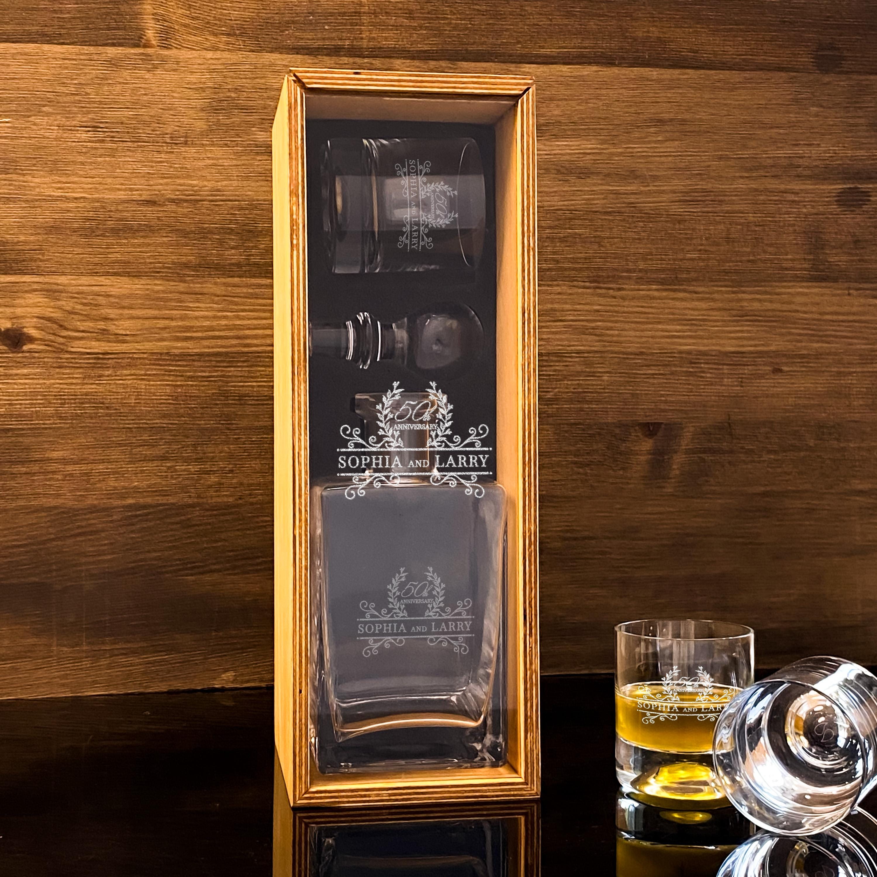 Whiskey Decanter Set Hand Blown Glassware Anniversary Gift With Bourbon Glass Set