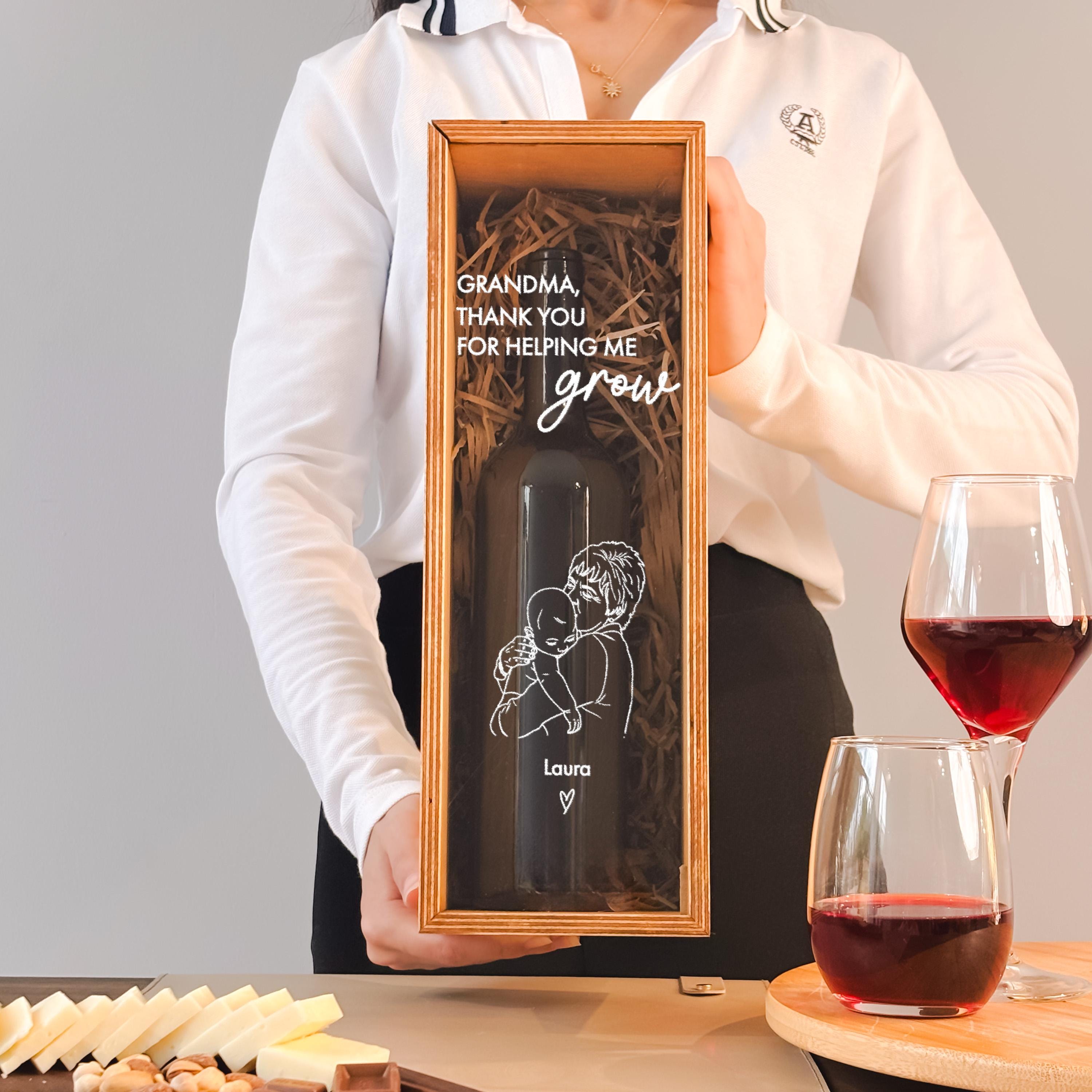 Personalized Wine Box for Grandma: Photo Engraved Keepsake
