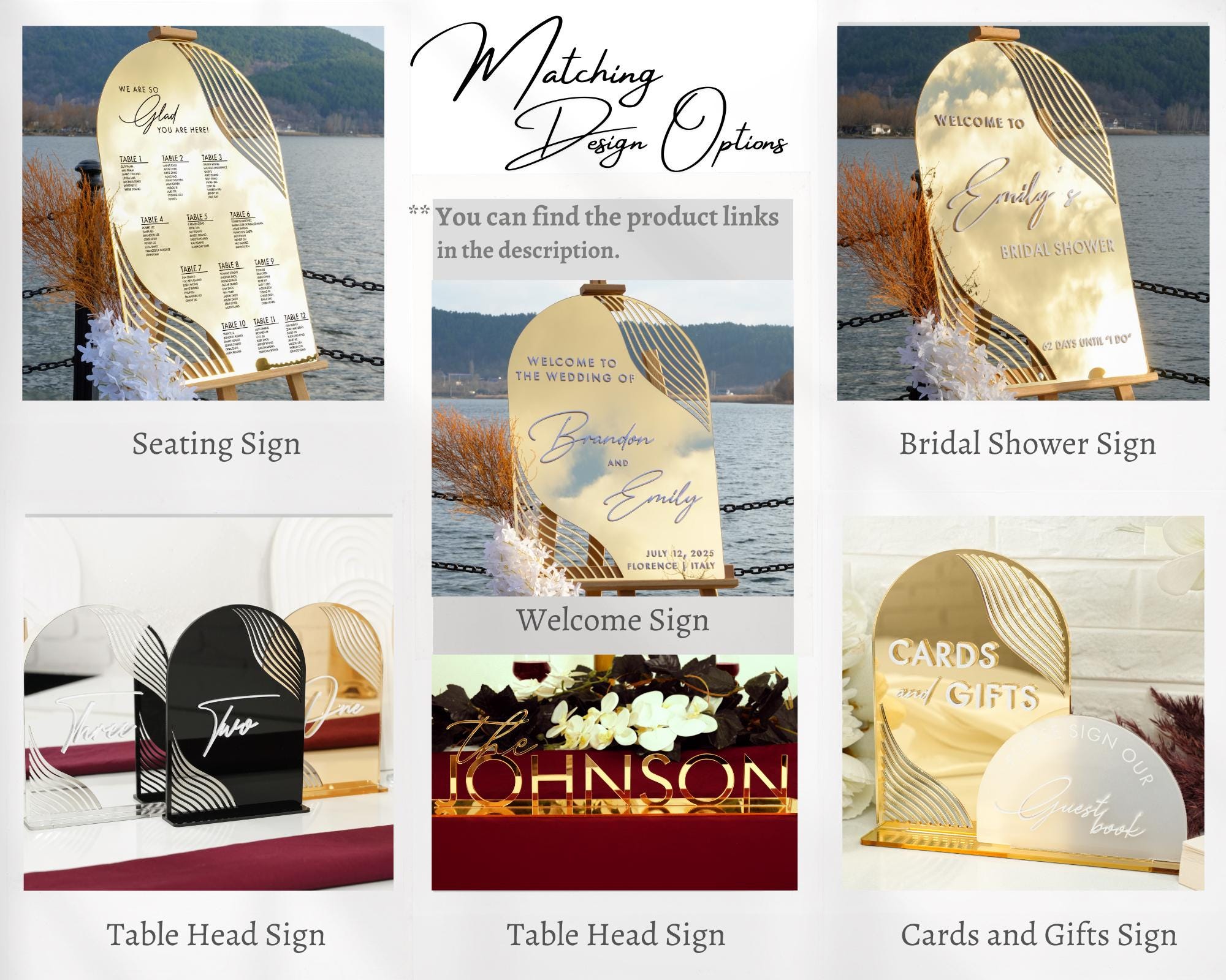a collage of photos showing different types of wedding signs