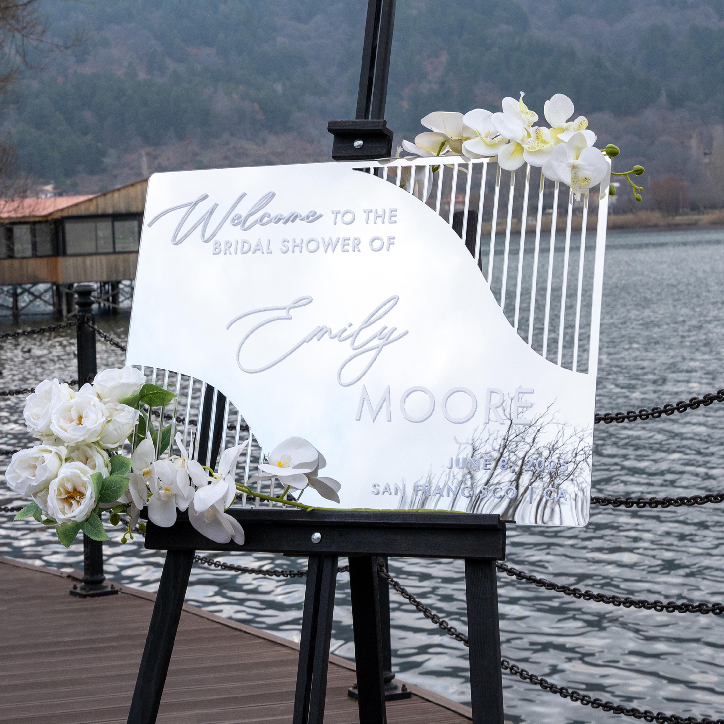 Silver Mirror Acrylic Bridal Shower Welcome Sign: New York Collection