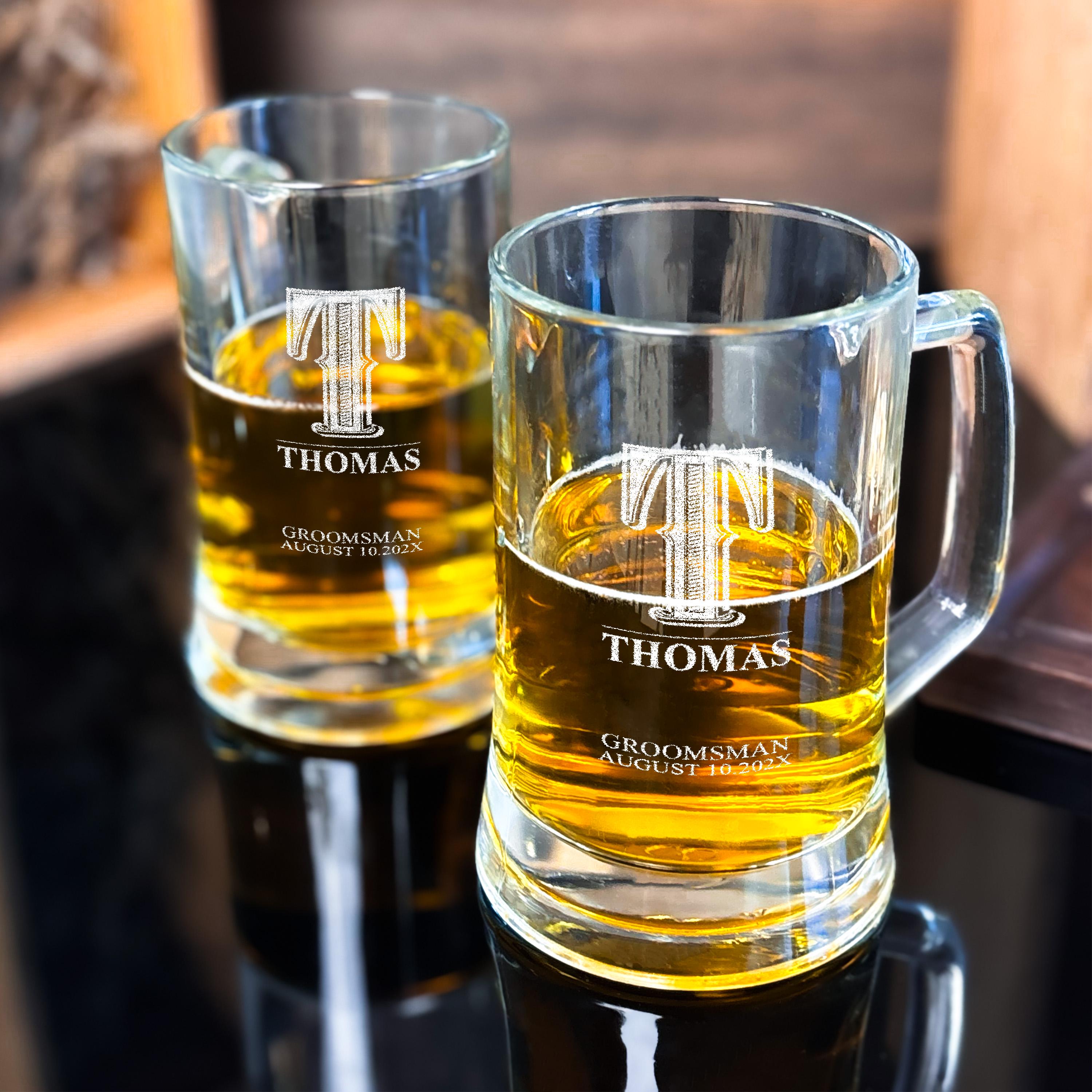 Personalized Beer Mug Beer Glass for Groomsmen Gift with Engraved Wooden Box