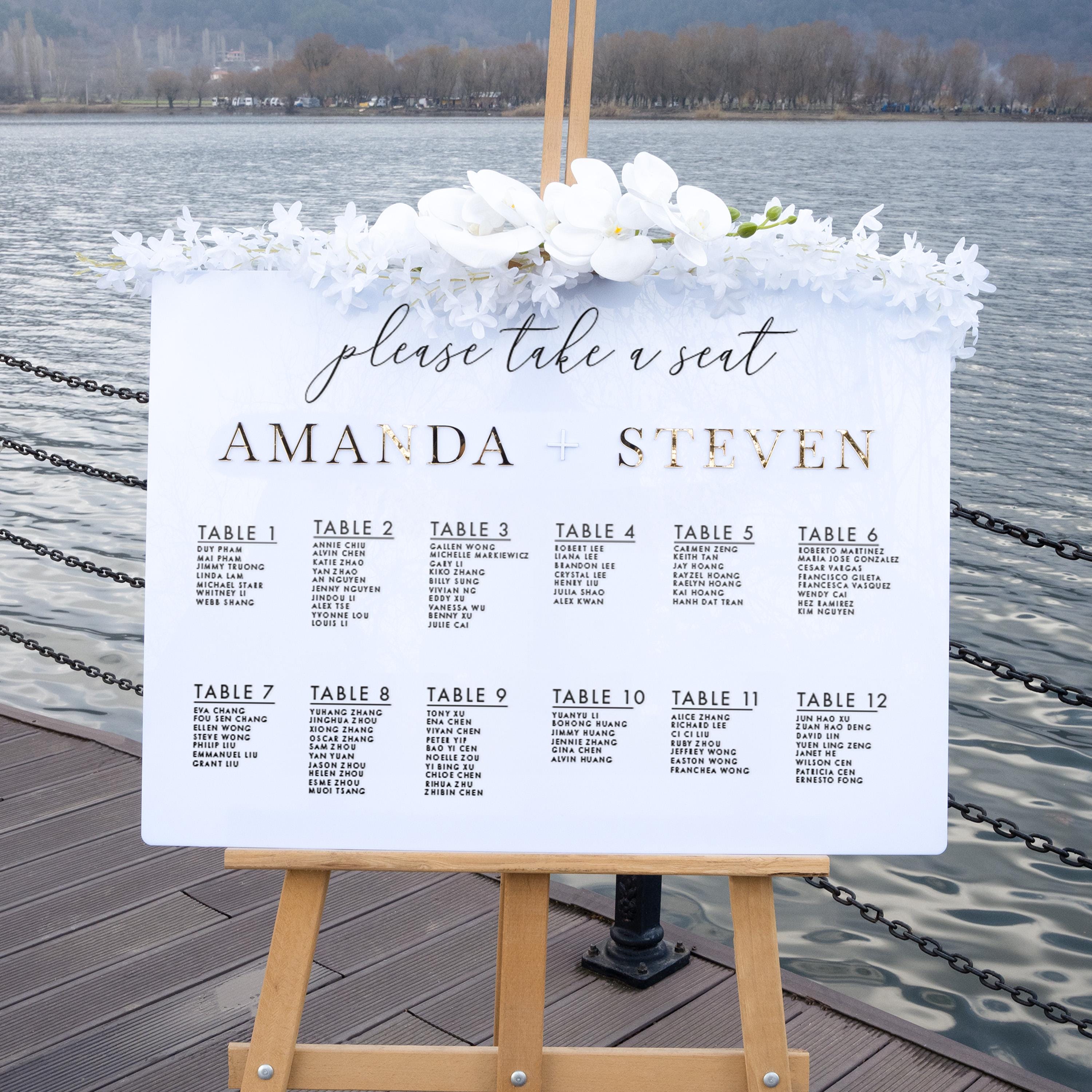 gold acrylic wedding seating chart
