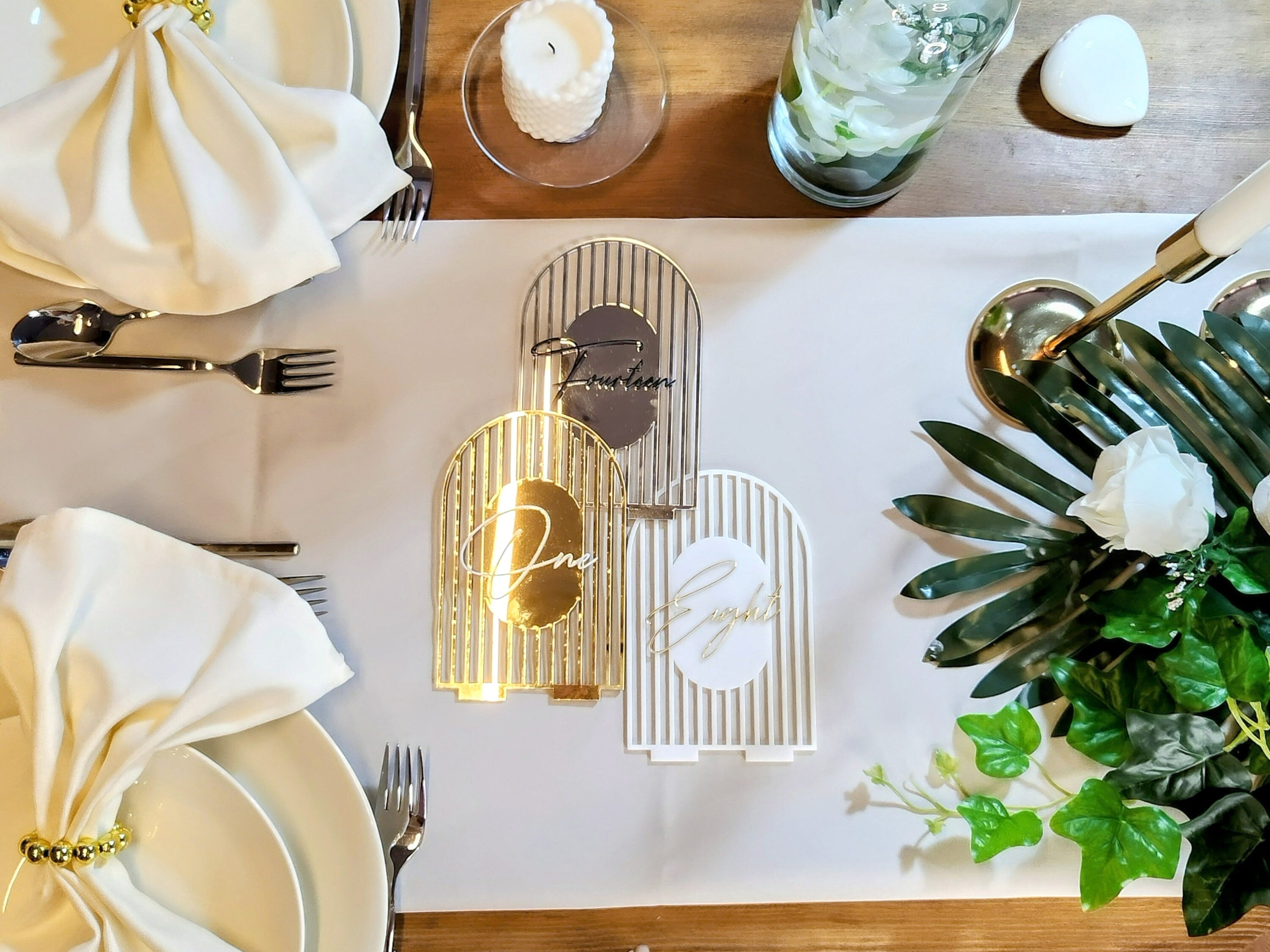 Gold Mirror Wedding Table Numbers, Fall Wedding Dinner Decor - Rome Collection