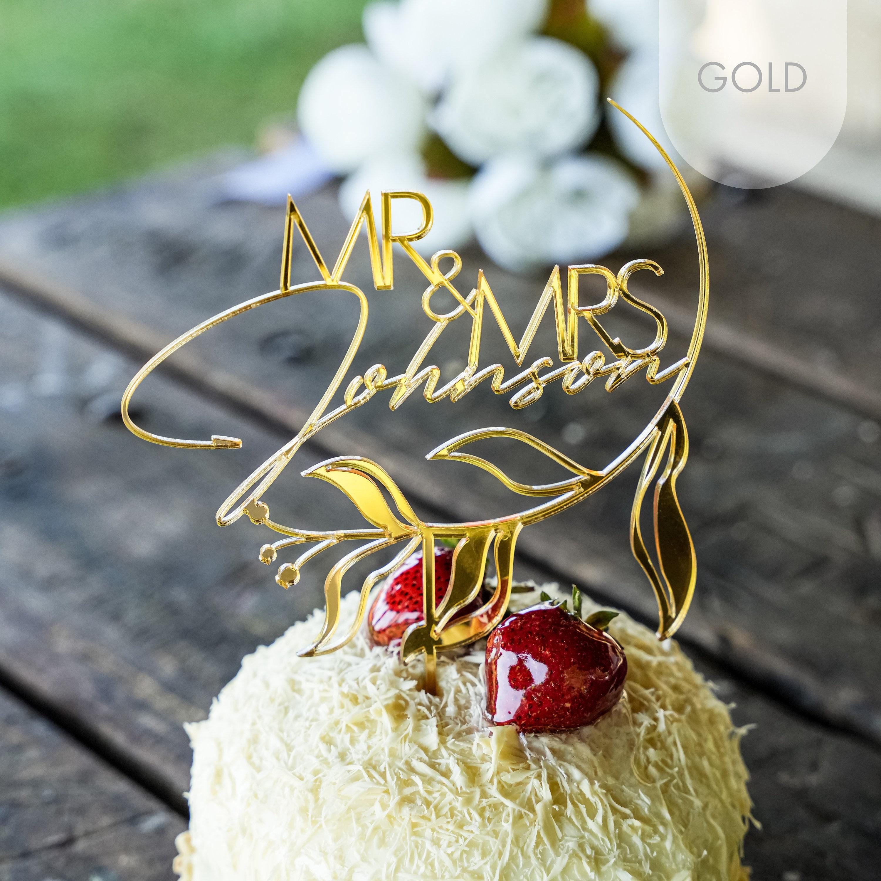 Custom Wedding Cake Topper - Personalized Floral Wedding Cake Charm Orchid Jasmine Collection
