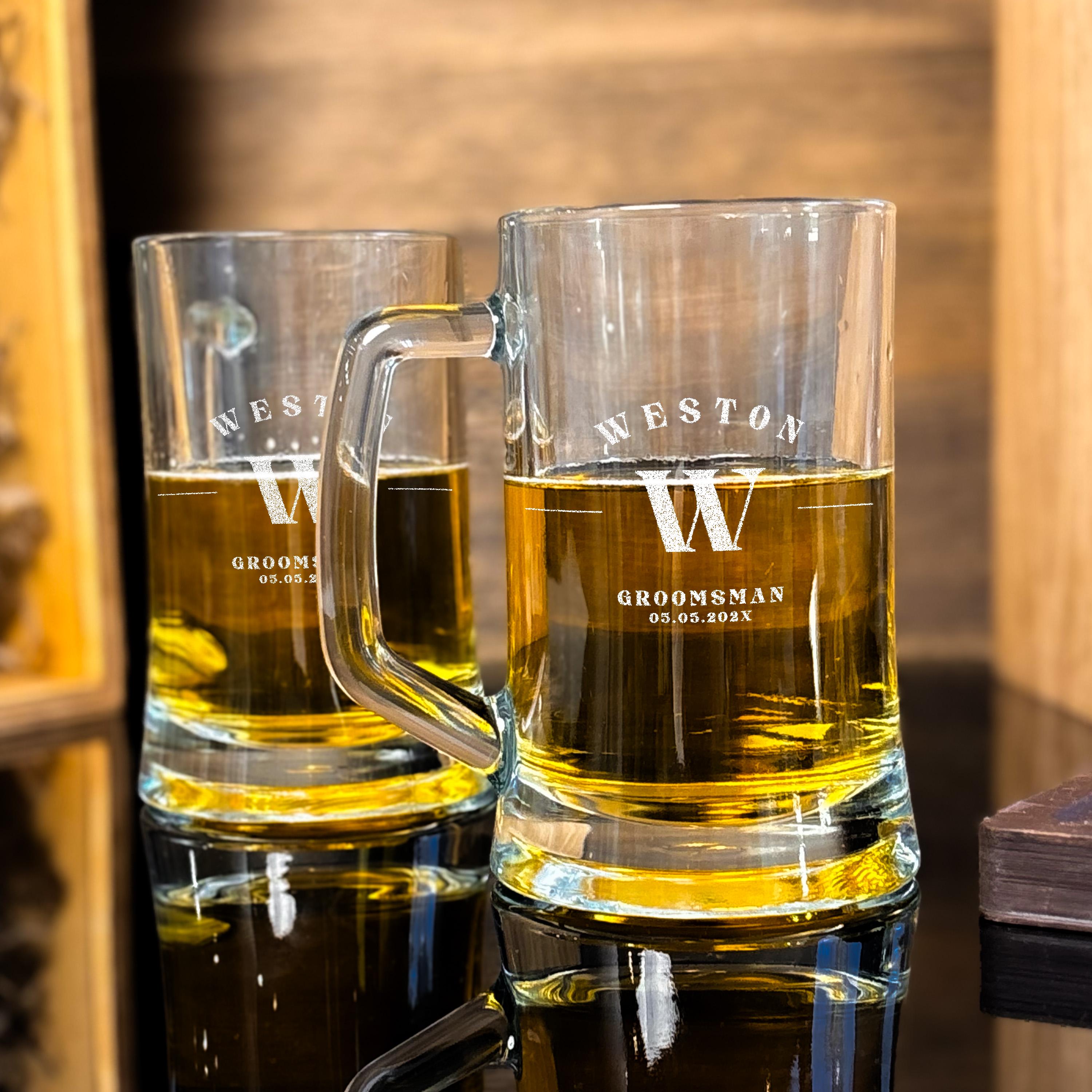 Personalized Beer Mug Engraved Beer Glass Wedding Groomsmen Gift With Handle