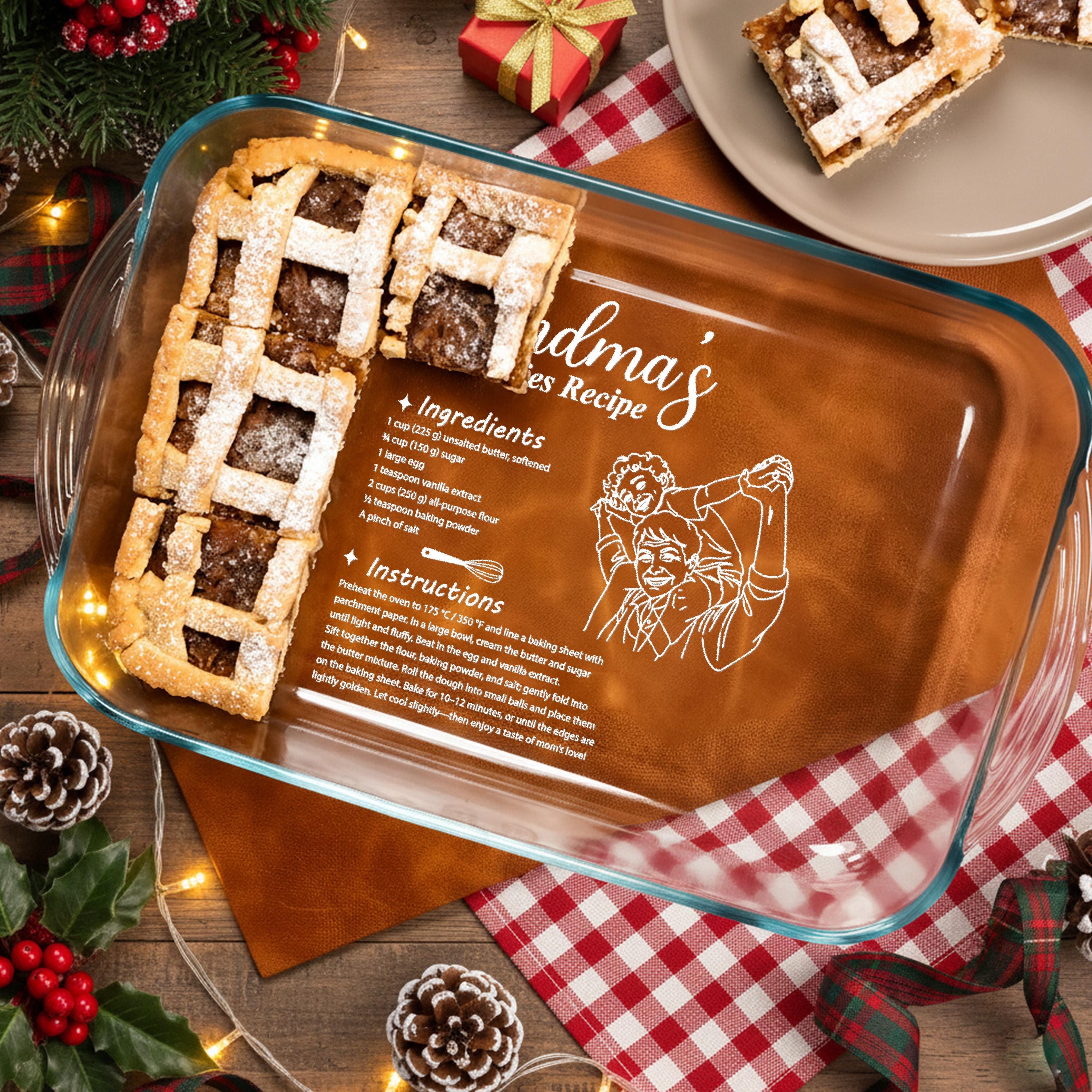 Engraved Baking Dish Casserole Dish for Family Gift Personalized Handwritten Recipe Glass Dish