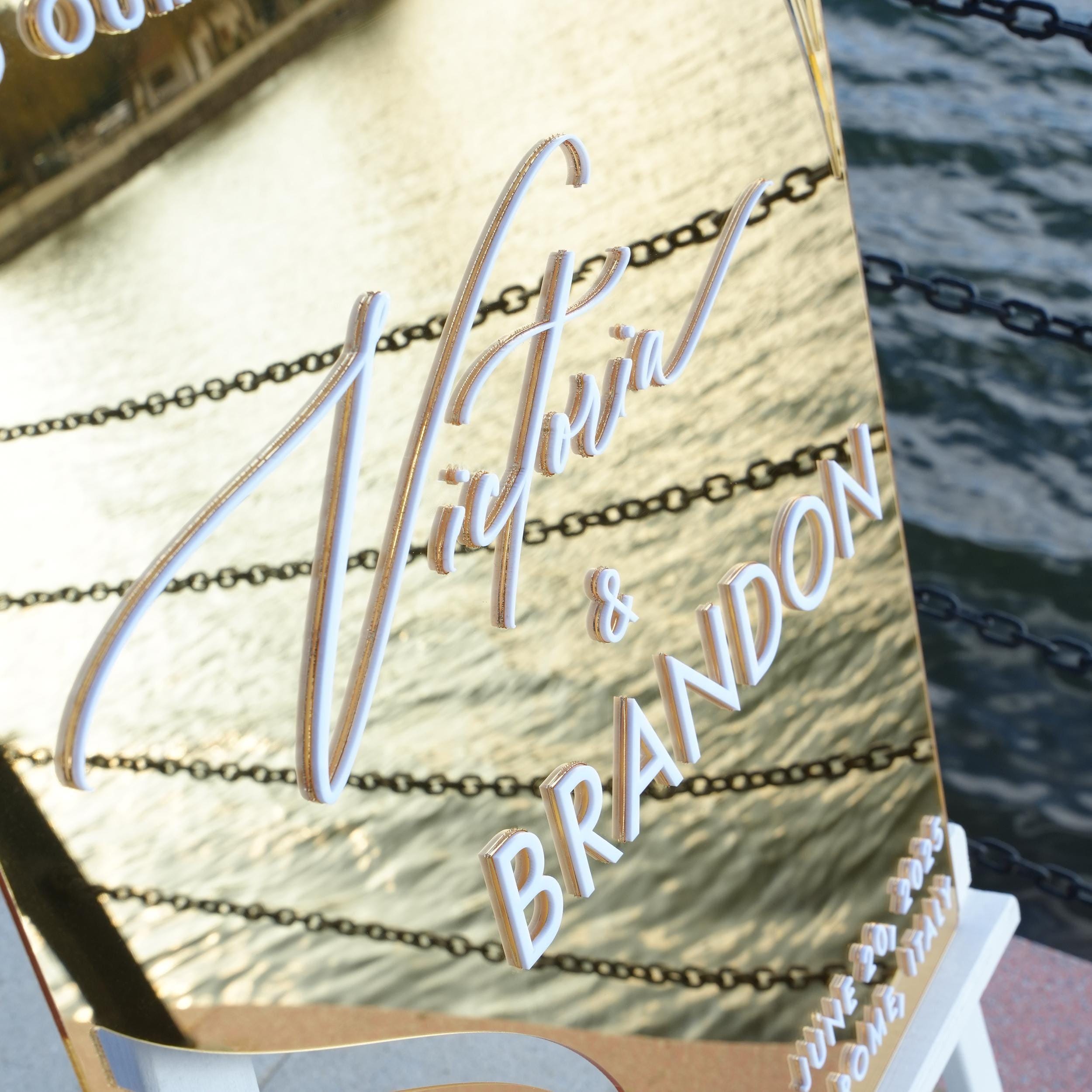 Gold Mirror Fall Wedding Welcome Sign - Sunflower Collection