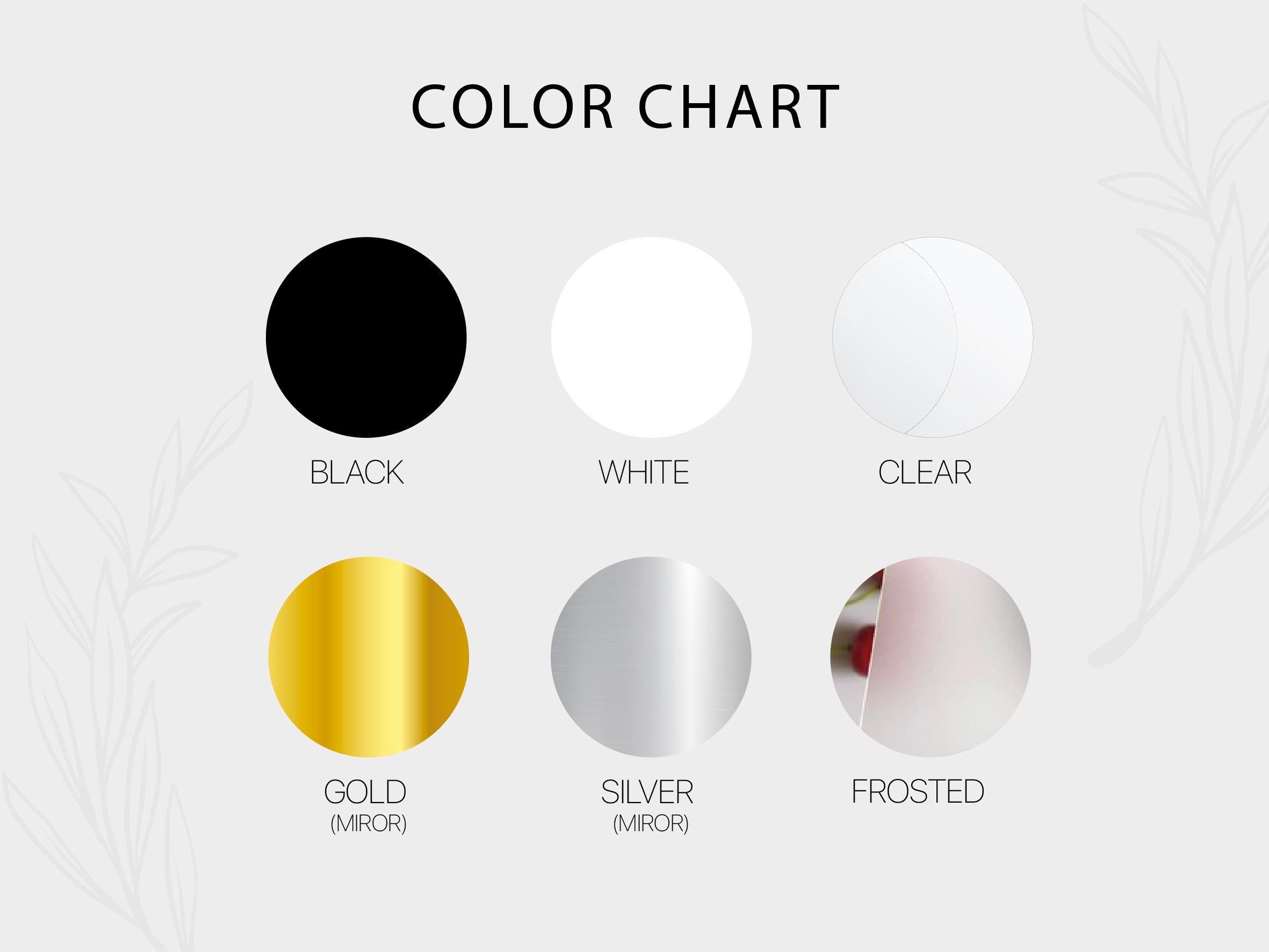 a white, black, gold, and silver color chart