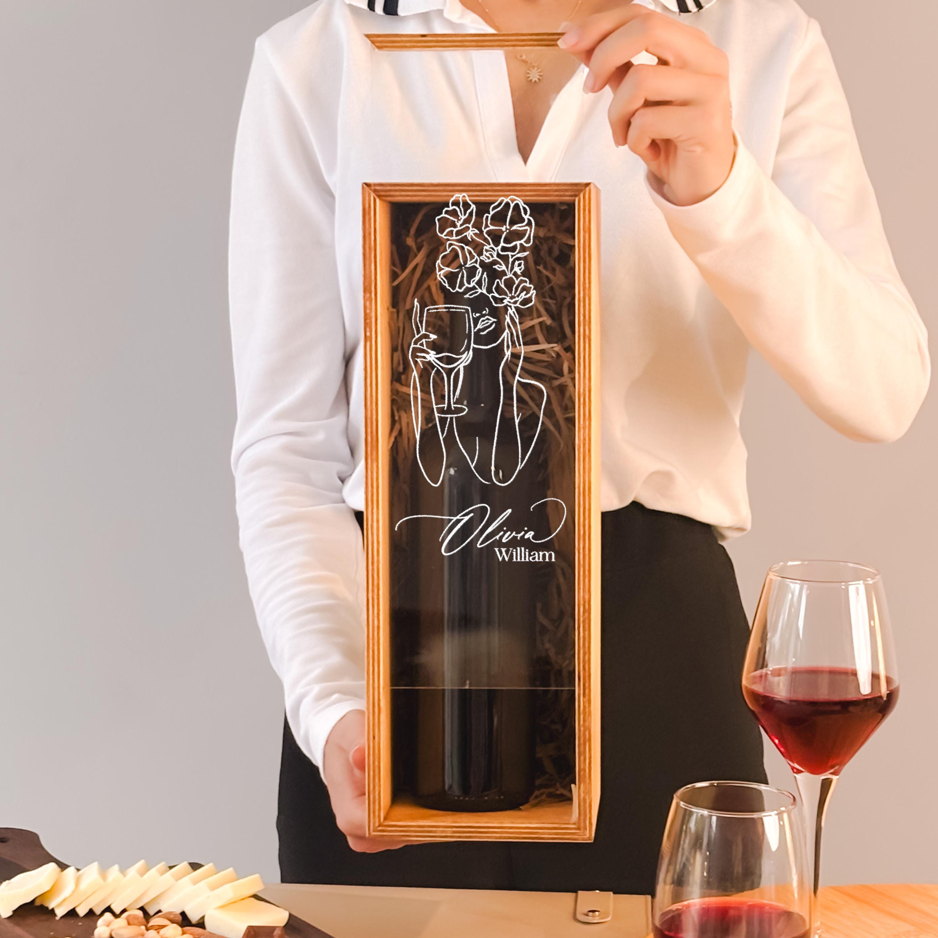 Personalized Wine Box Wine Presentation Box Birthday Gift Custom Handcrafted Holder