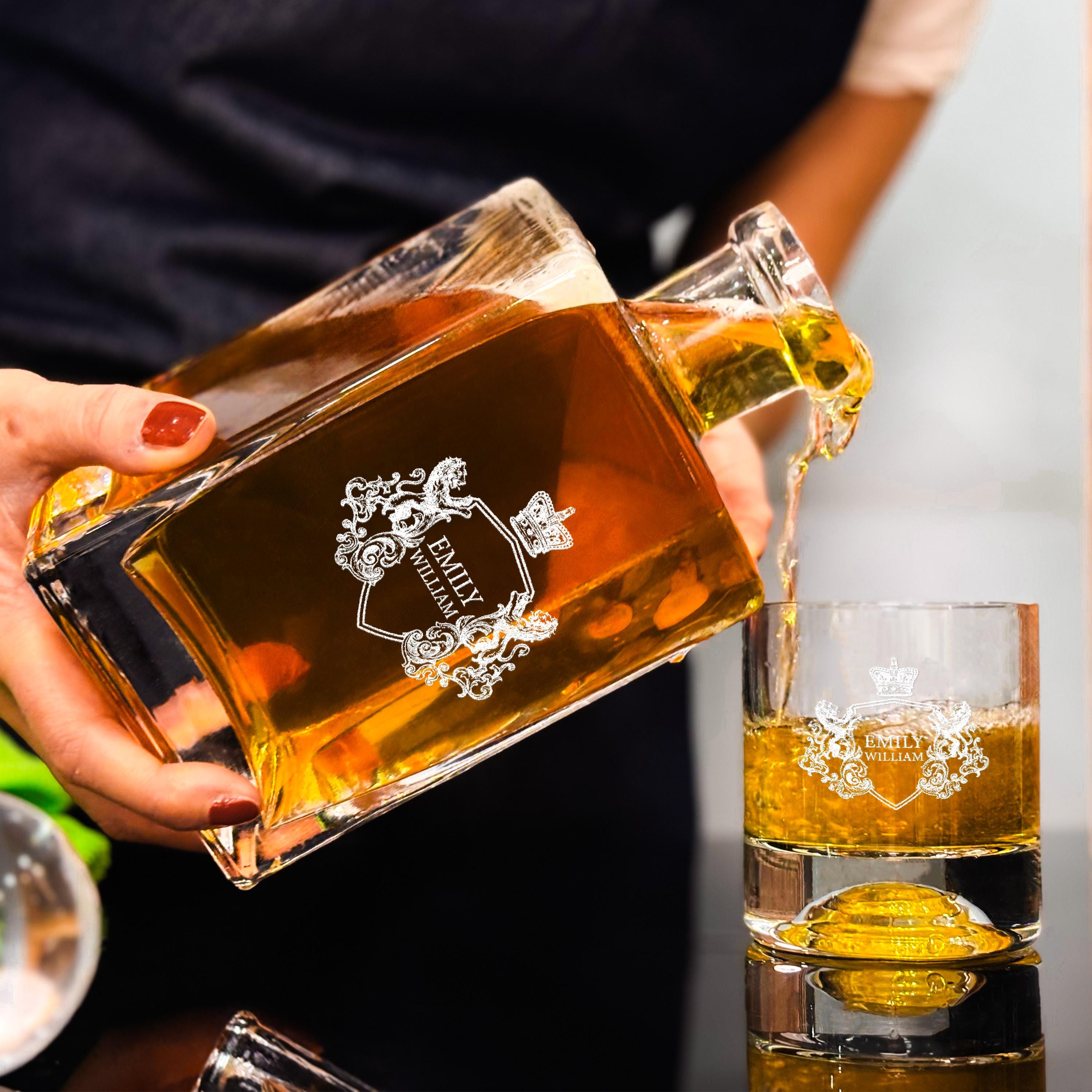 Whiskey Decanter Set Engraved With Bourbon Glasses Wooden Gift Box Anniversary Gift For Wife