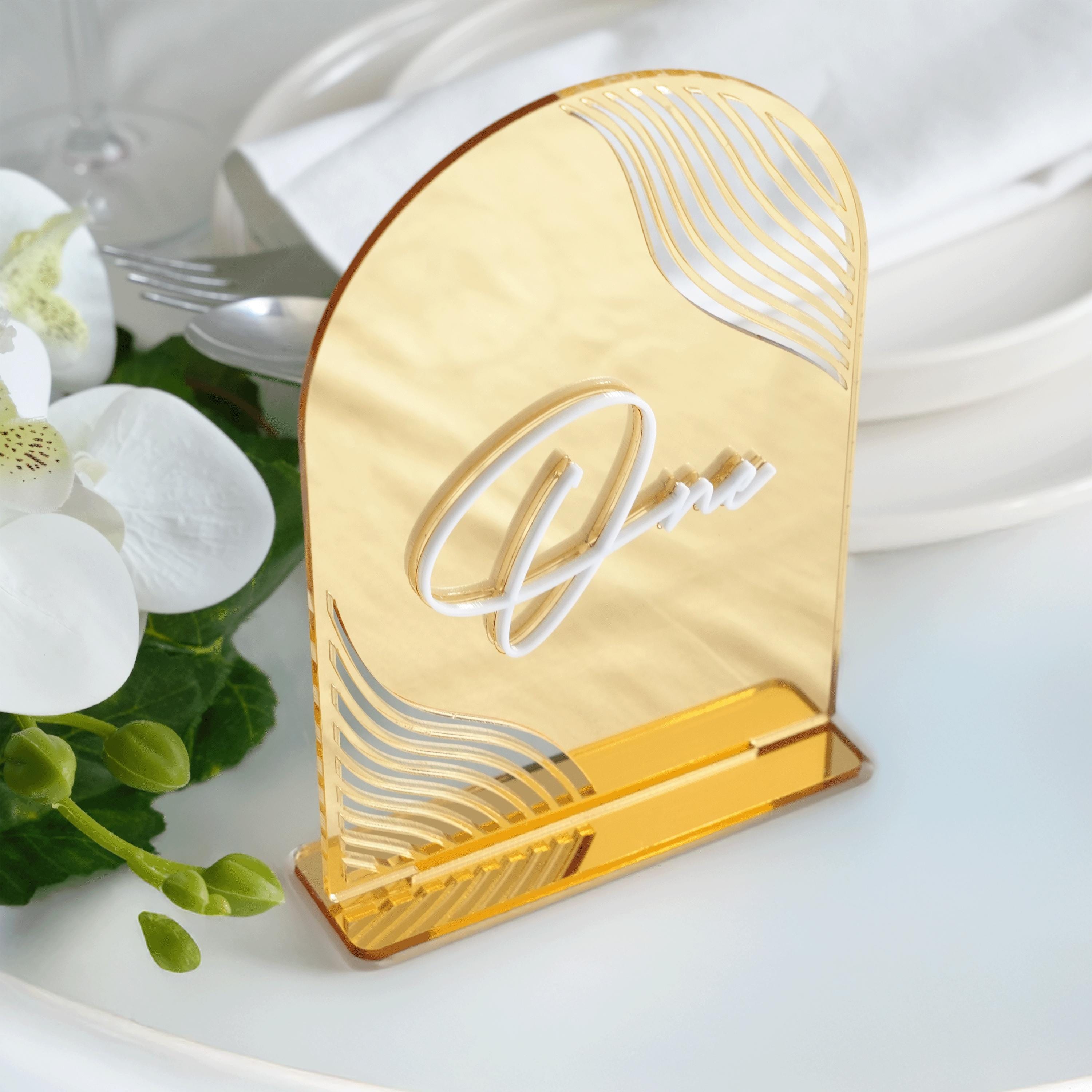 Acrylic Wedding Table Numbers - Reception Signage for Engagement Table Decor Marigold Collection