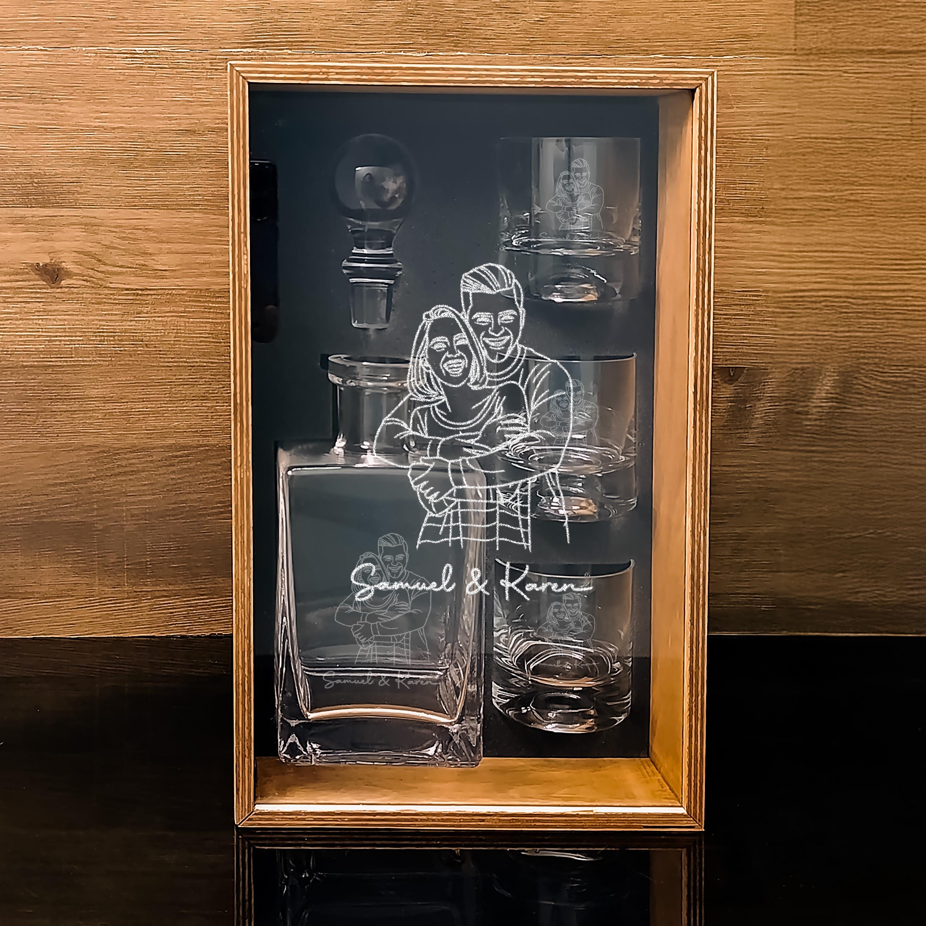 Photo Engraved Whiskey Decanter Personalized Bourbon Glasses Anniversary Gift