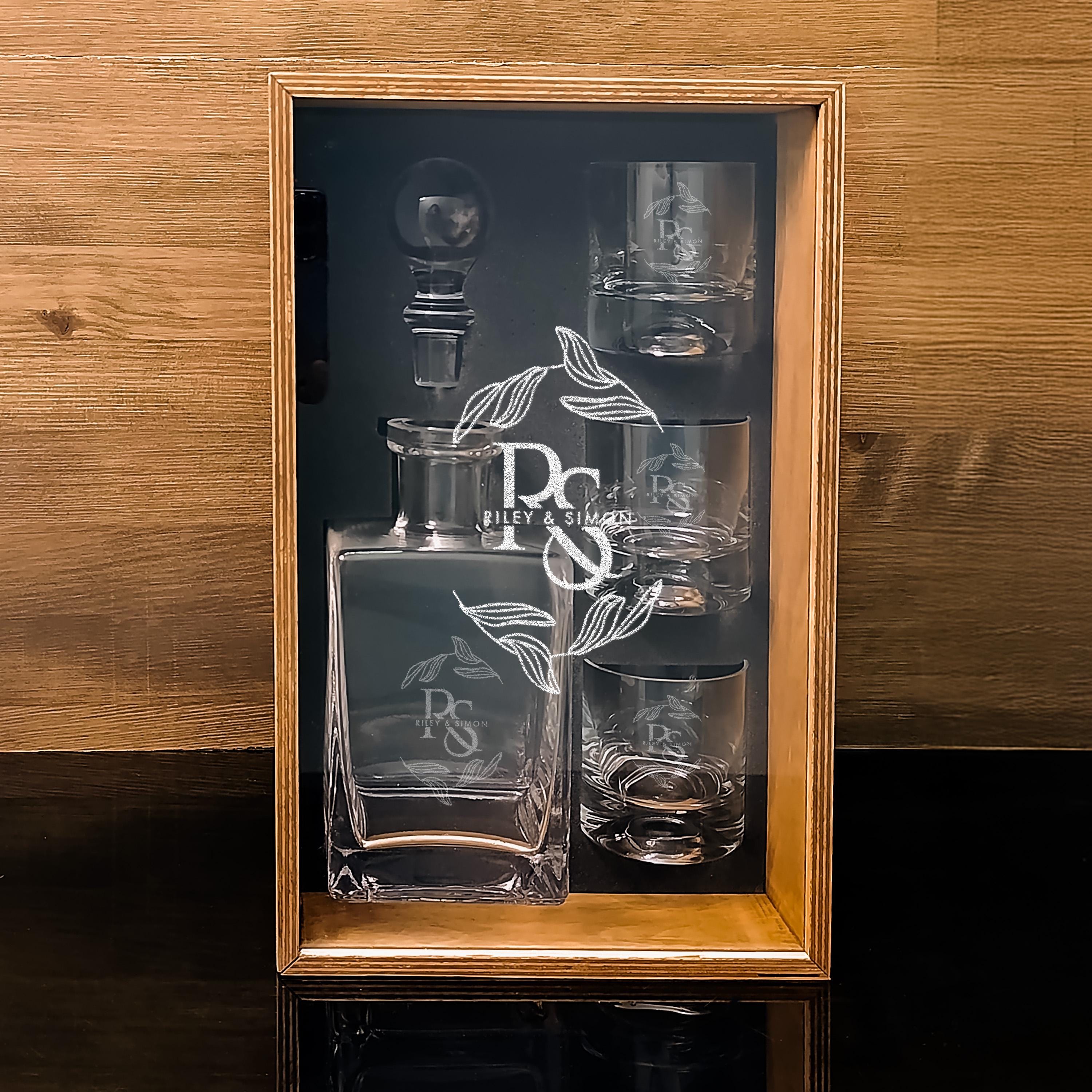 Wedding Whiskey Glasses Personalized Barware Wedding Decanter Set with Wood Gift Box