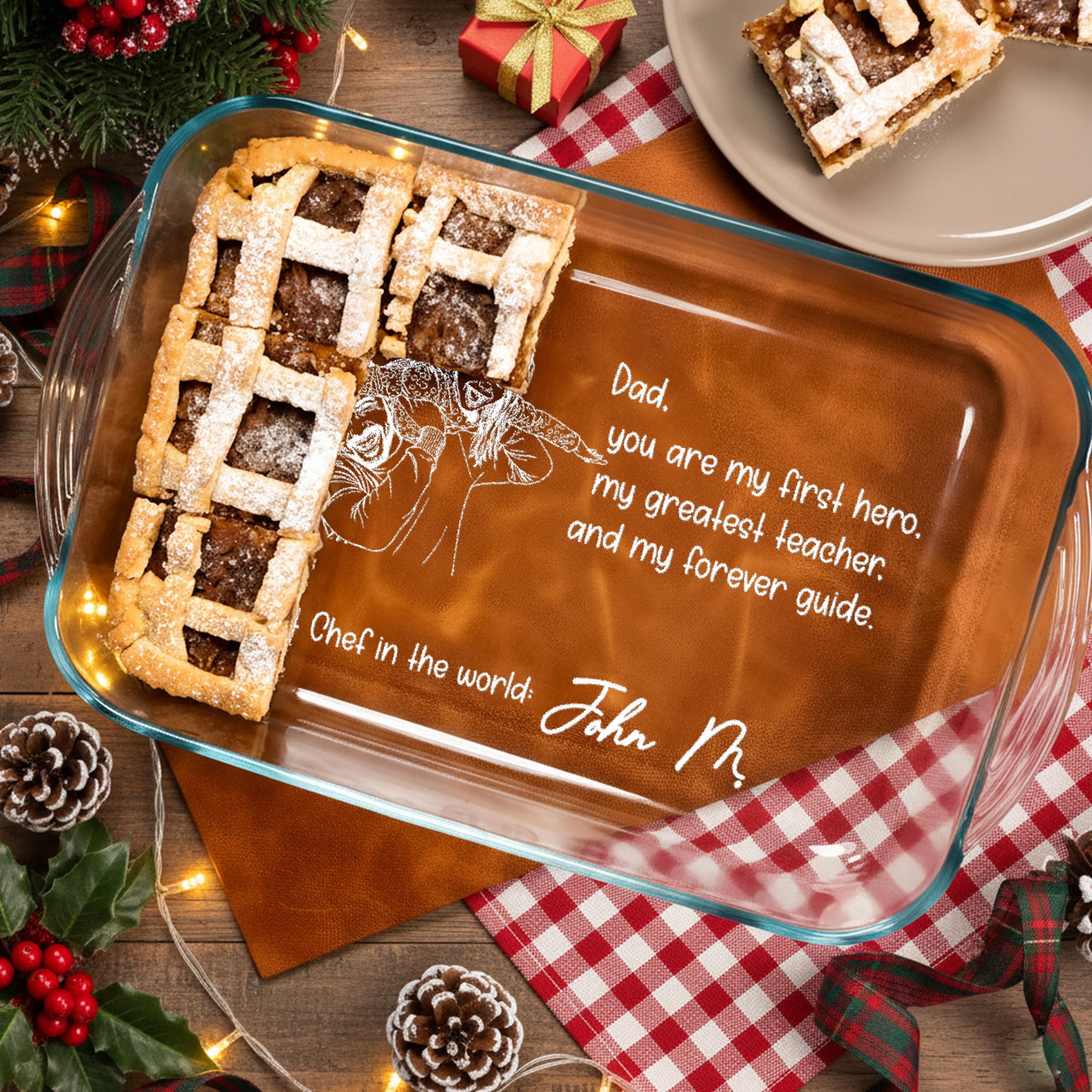 Personalized Casserole Dish with Engraved Dad Photo and Handwritten Baking Dish Gift For Grill Masters