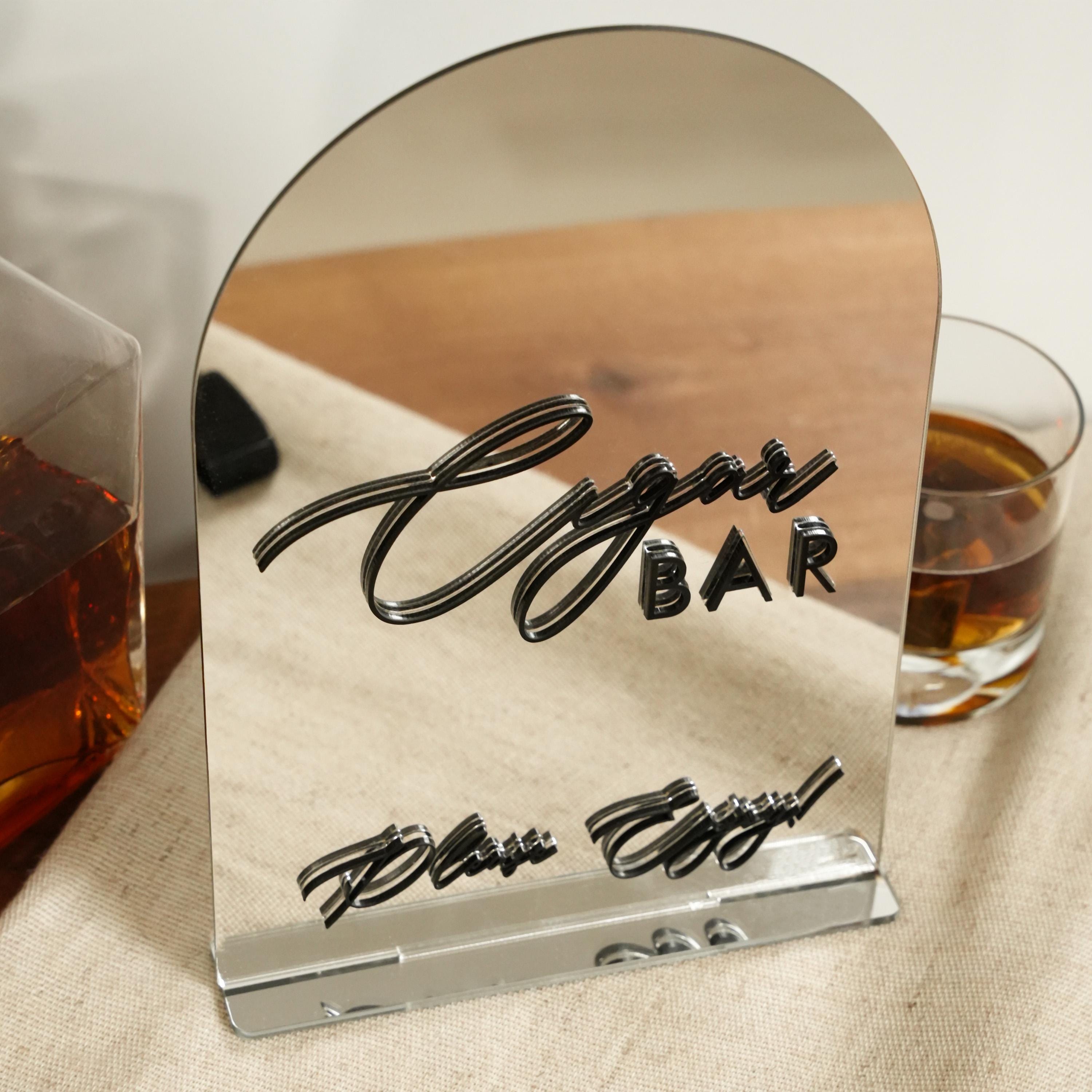 Cigar Bar Sign - Acrylic Wedding Bar Decor With 3D Raised Lettering & Mirror Gold