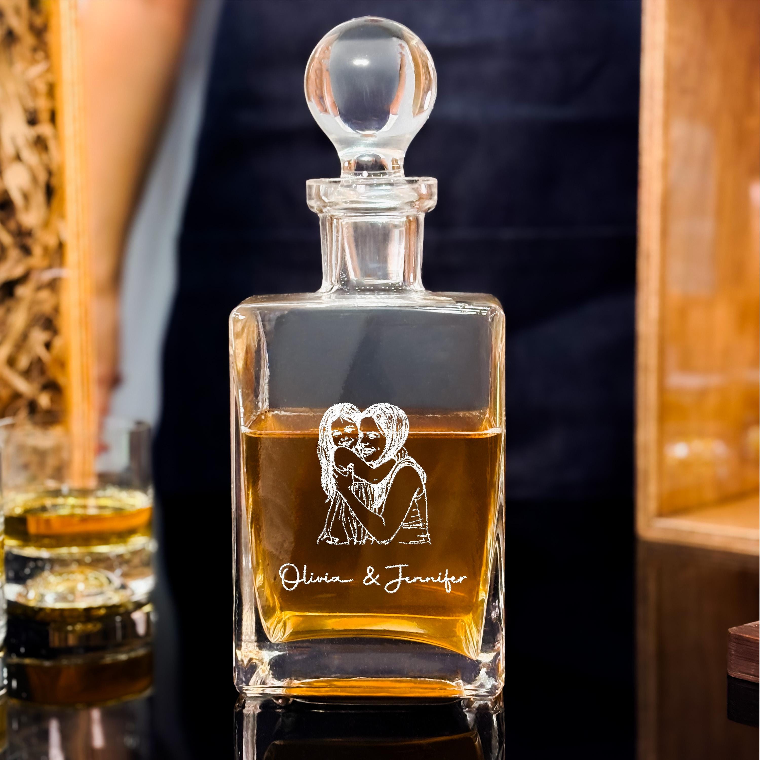 Custom Photo Engraved Decanter Set with Bourbon Glasses for Mom: Grandma 50th Birthday Gift