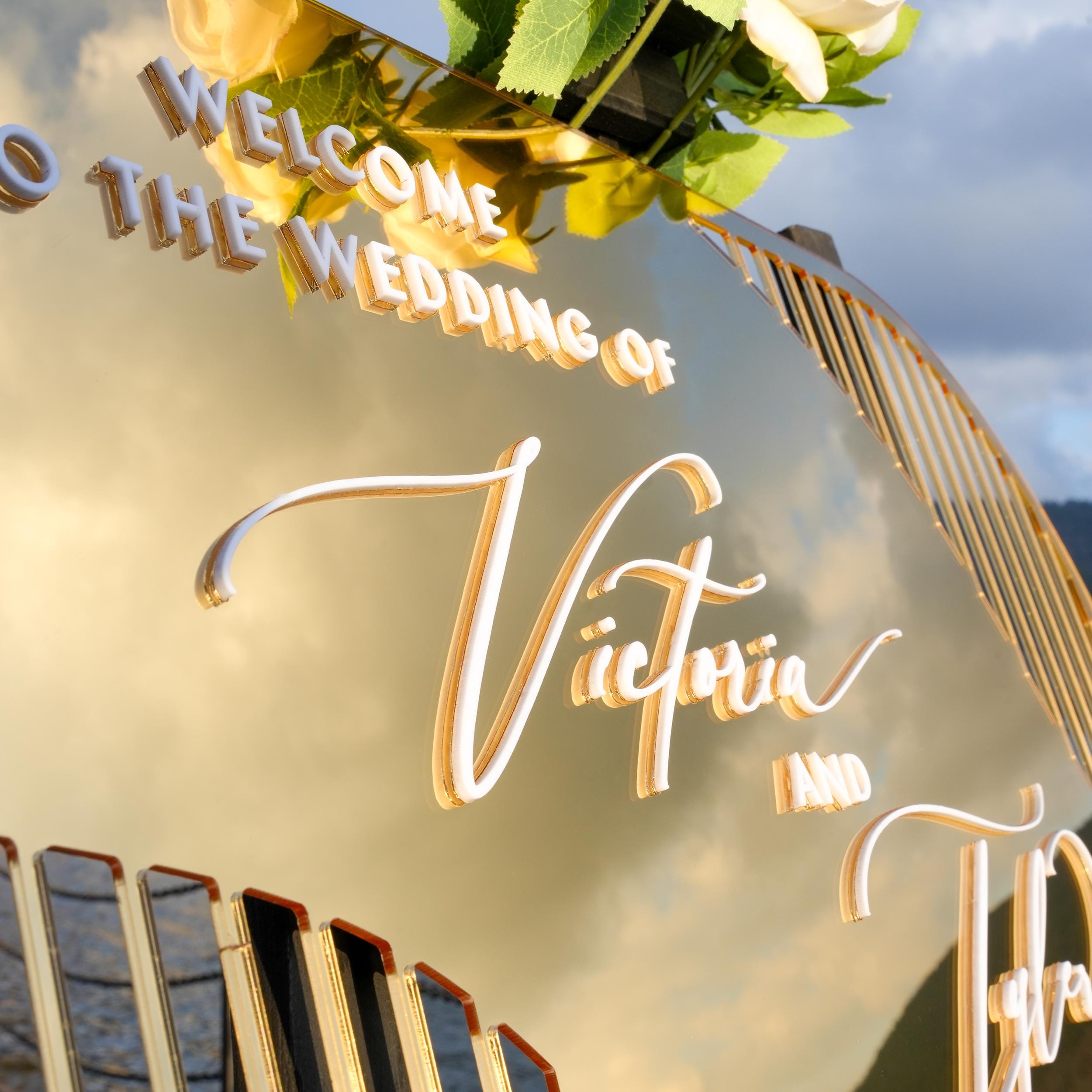 Arch Gold Acrylic Wedding Welcome Sign - Pansy Collection