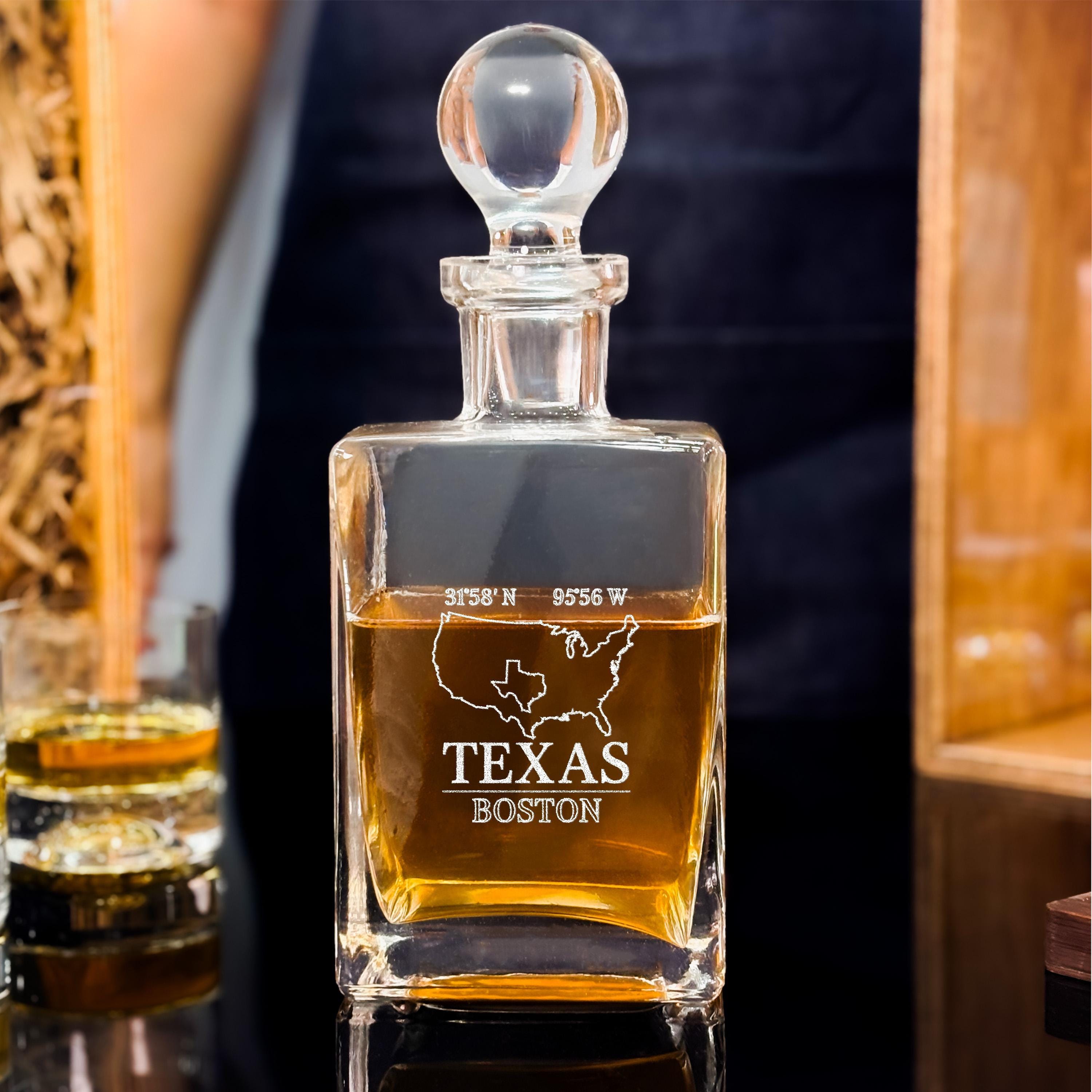 Texas Whiskey Decanter Hand Blown Glassware Set With Bourbon Glasses For Housewarming Gift