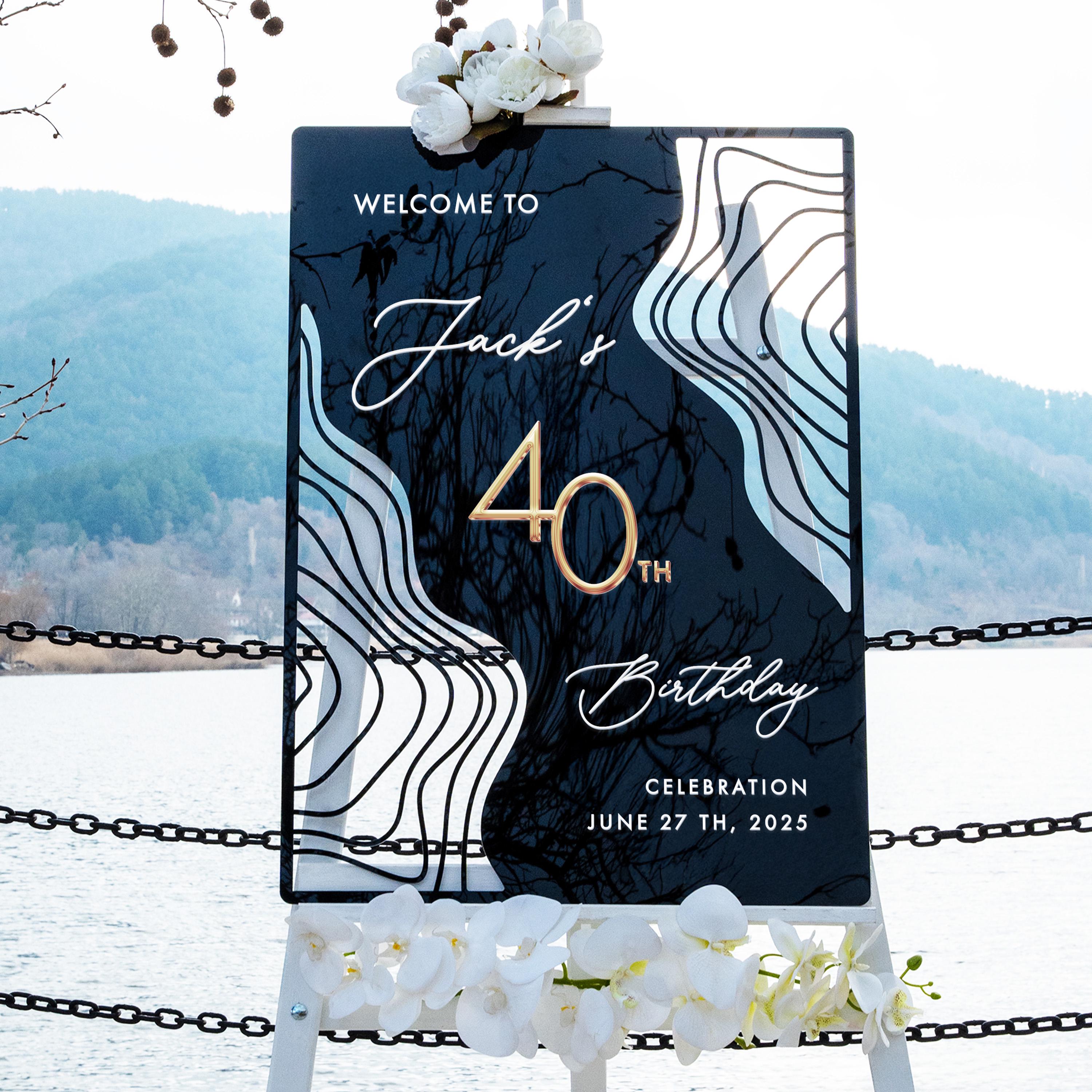 a sign welcoming guests to a 40th birthday celebration.