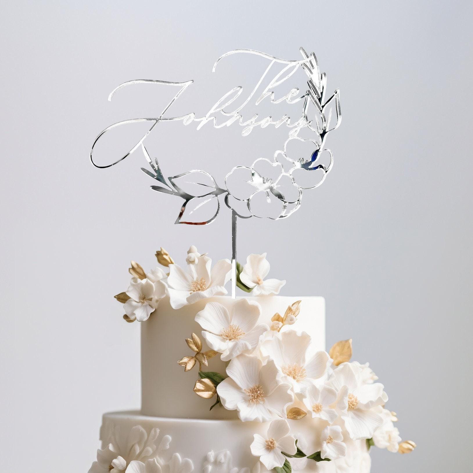 silver mirror wedding engagement bridal cake topper
