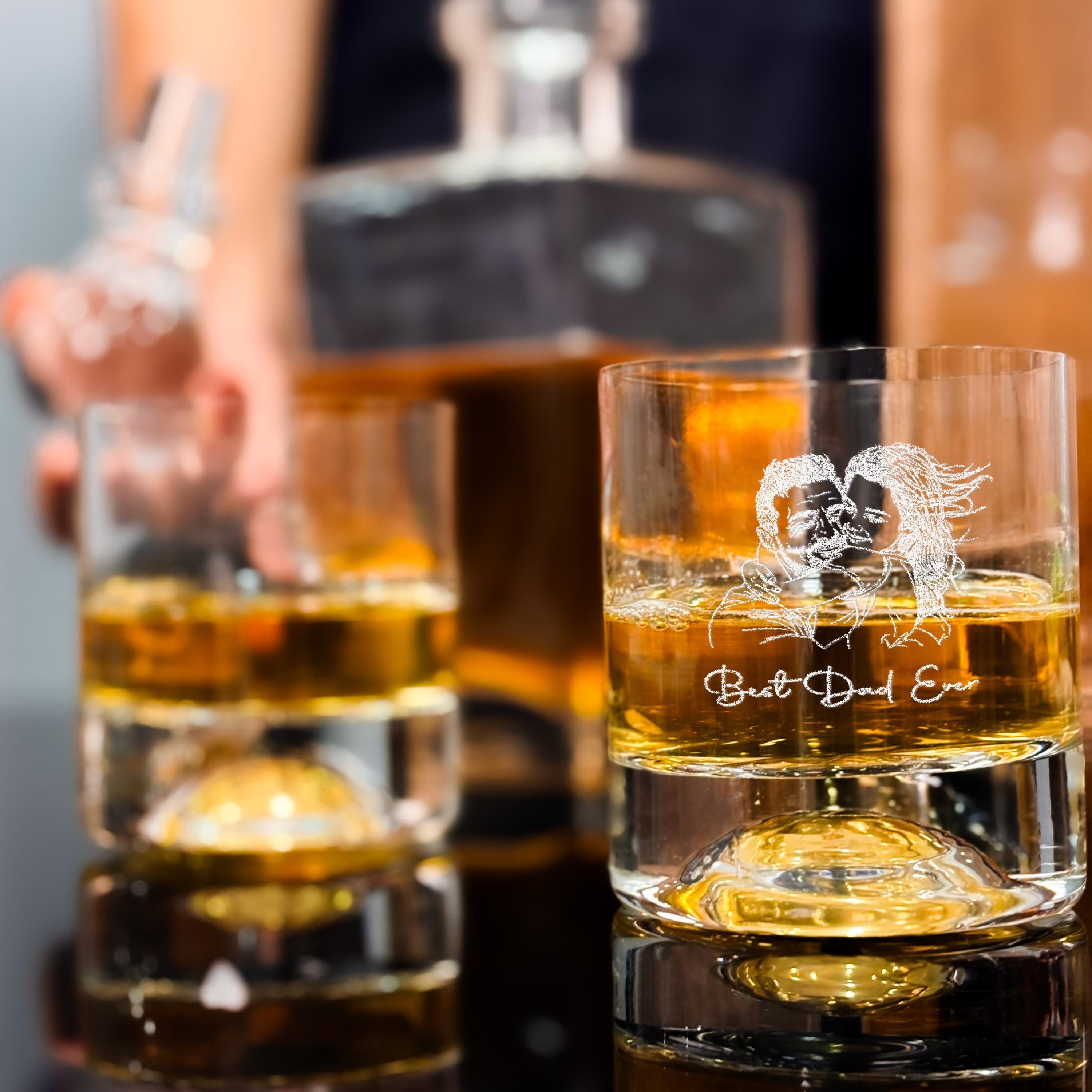 Engraved Whiskey Decanter With Personalized Bourbon Glasses And Custom Wood Gift Box For Dad Birthday Gift Idea