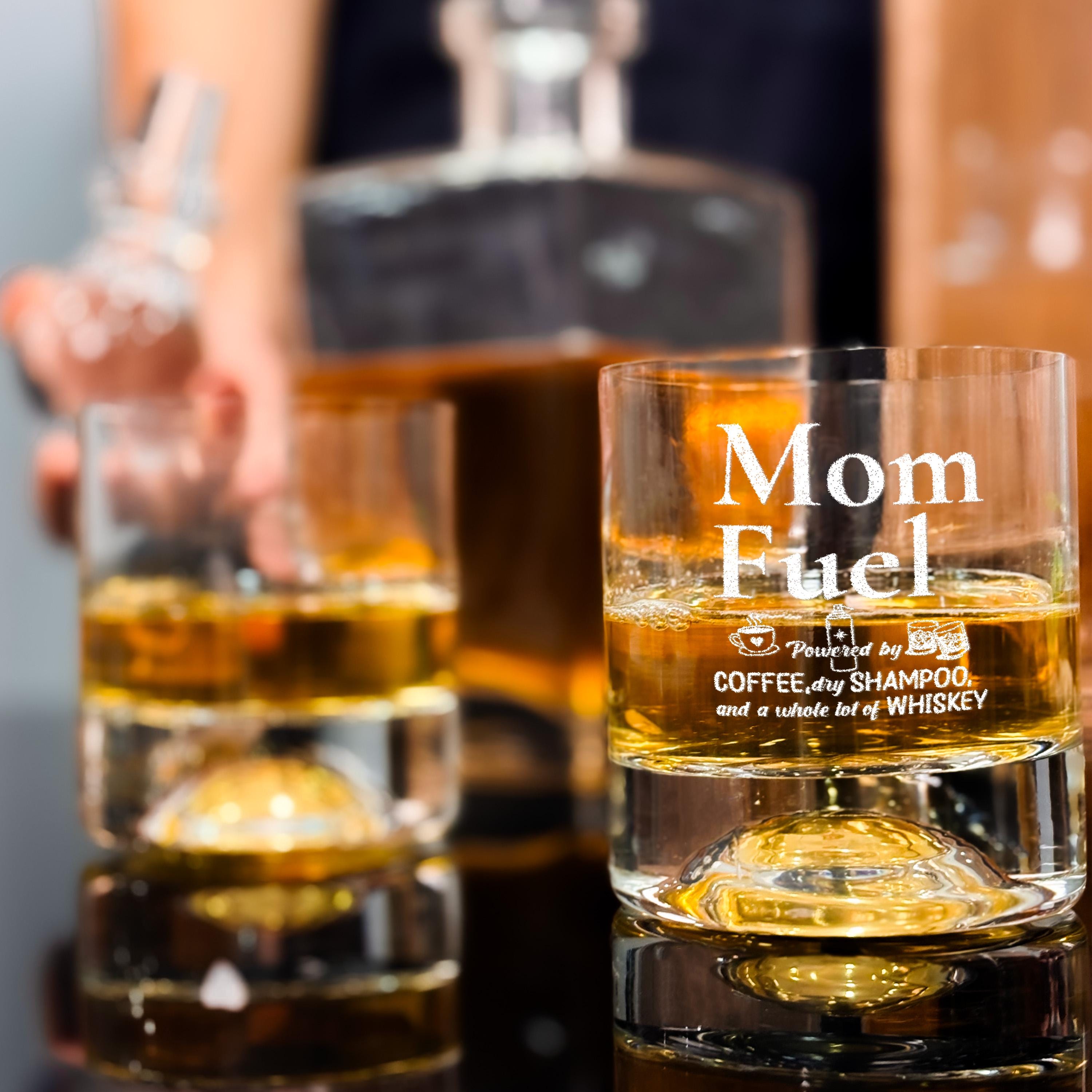 Mom Fuel Whiskey Decanter Hand Blown Glass Set With Bourbon Glasses Unique Birthday Gift