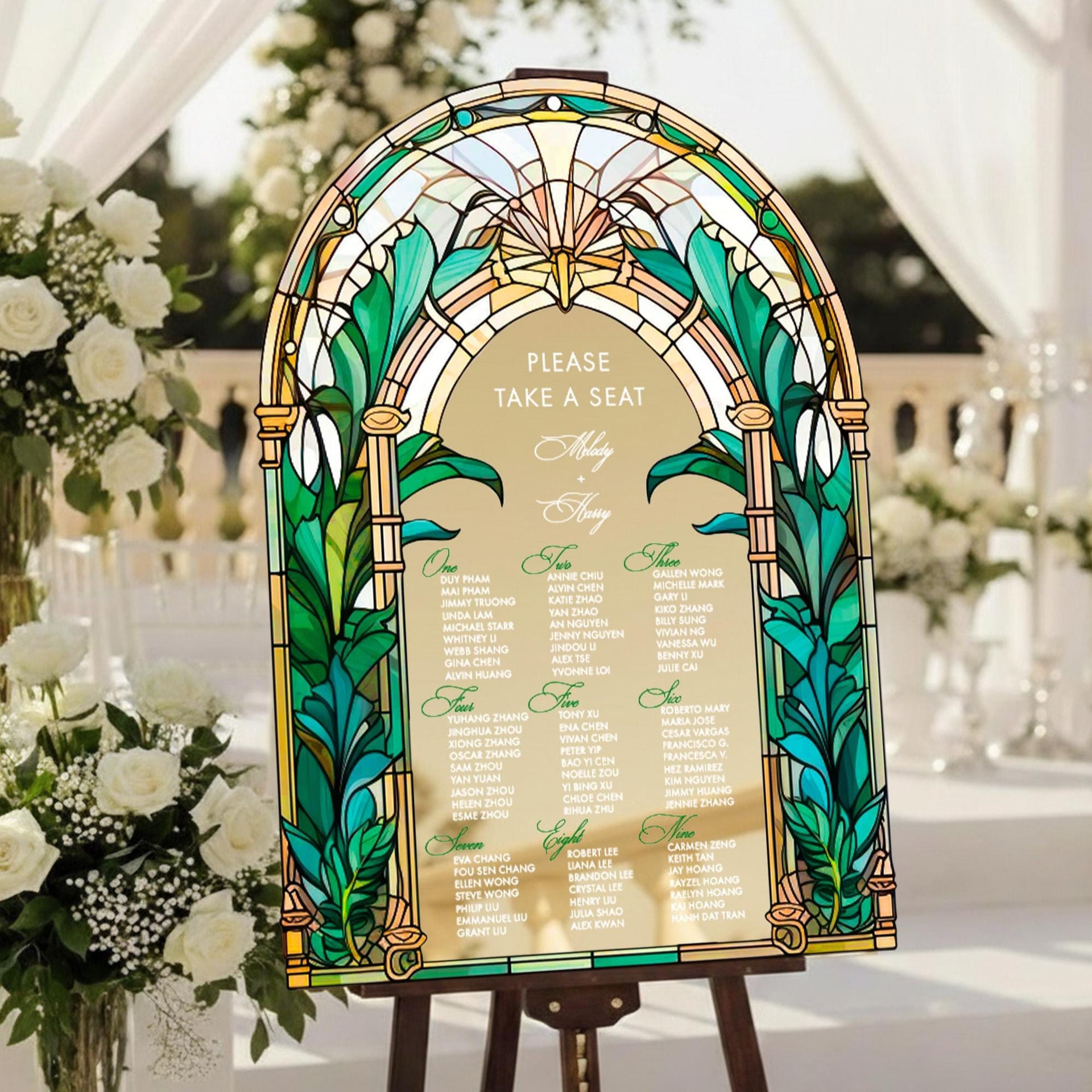 Acrylic wedding seating chart and reception signage set