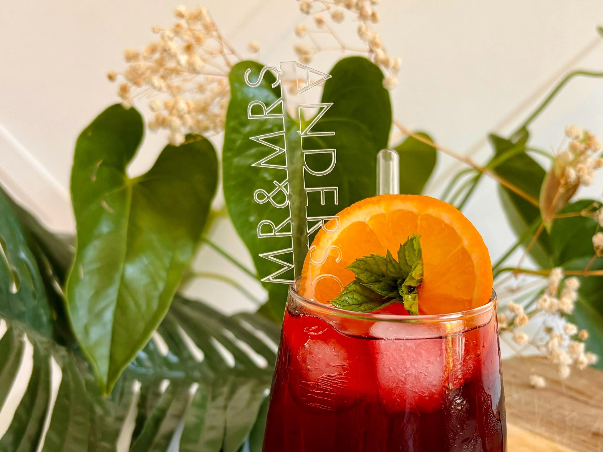 Custom Wedding Drink Stirrers - Gold Mr and Mrs Signature Cocktail Stir Lavender Marigold Collection