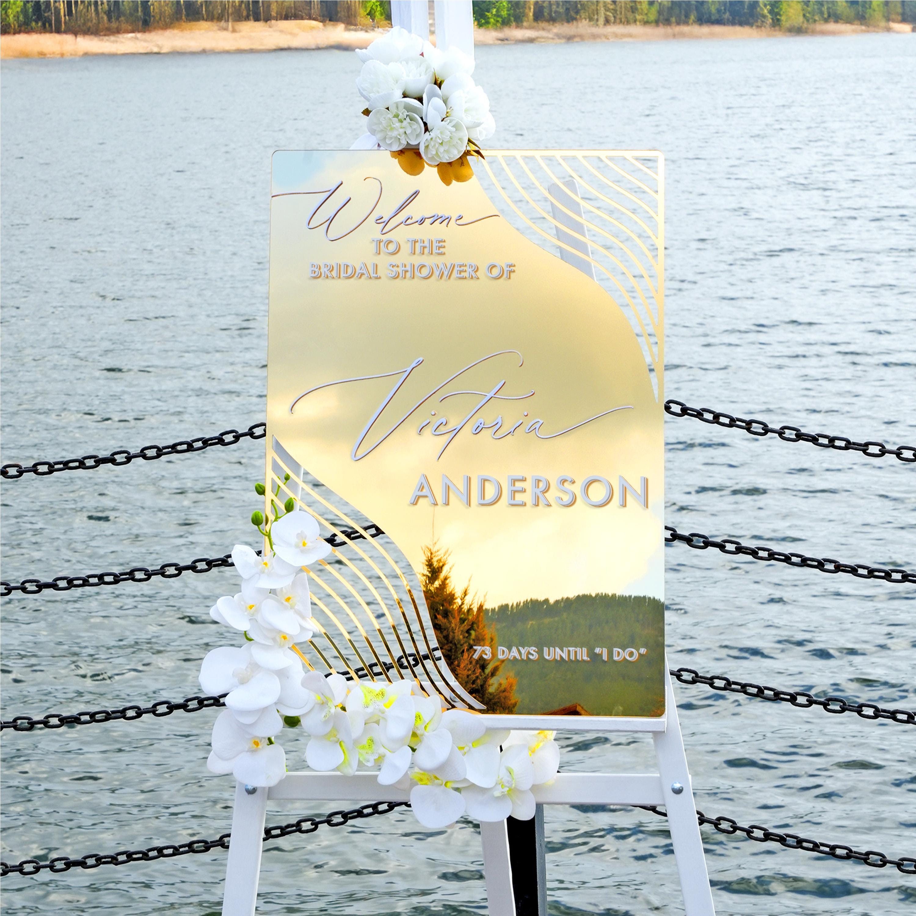 Bridal Shower Welcome Sign, Gold Mirror Bachelorette Party Signage - Sunflower Collection