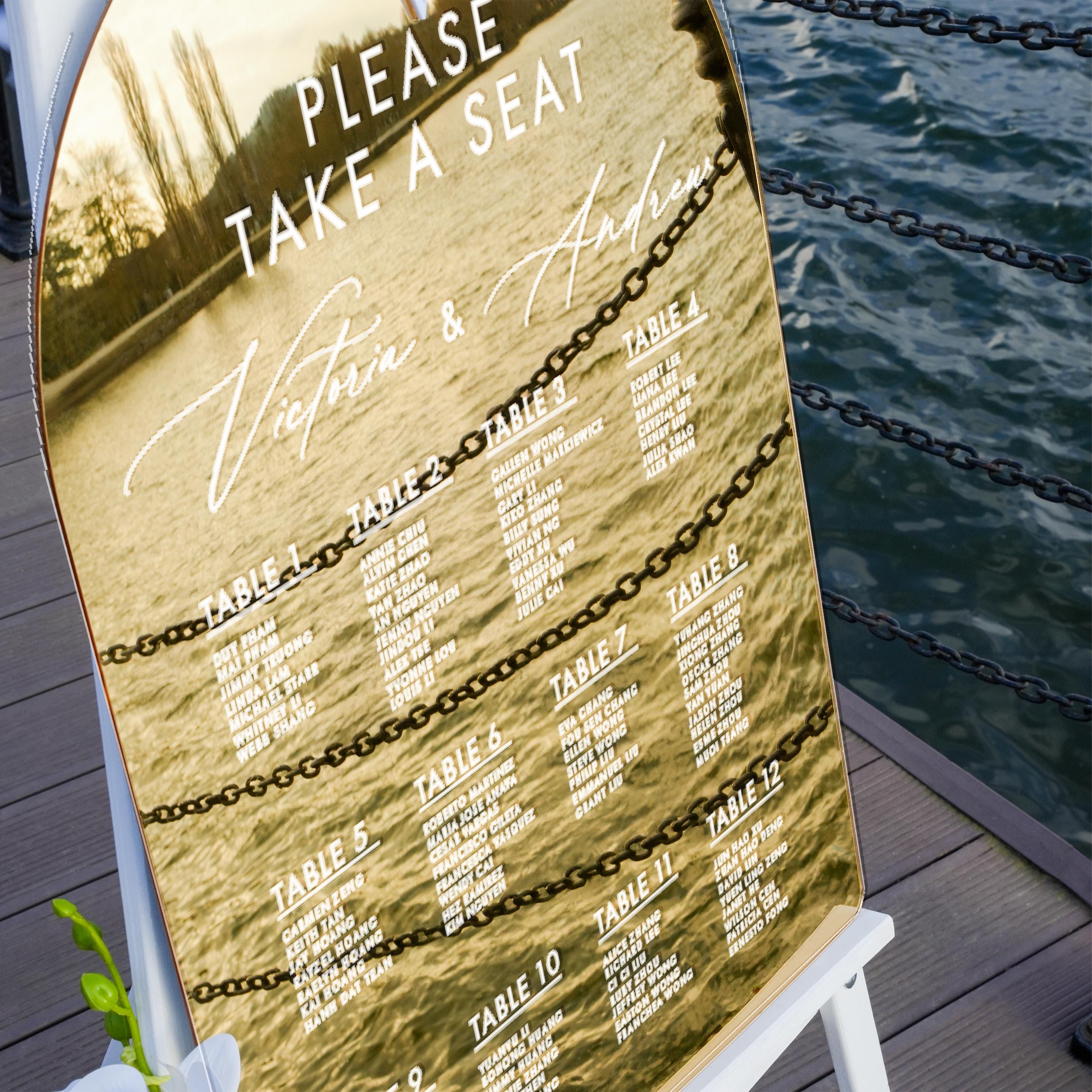 Wedding Seating Chart - Gold Mirror Wedding Sign Guest List Display Daisy Collection