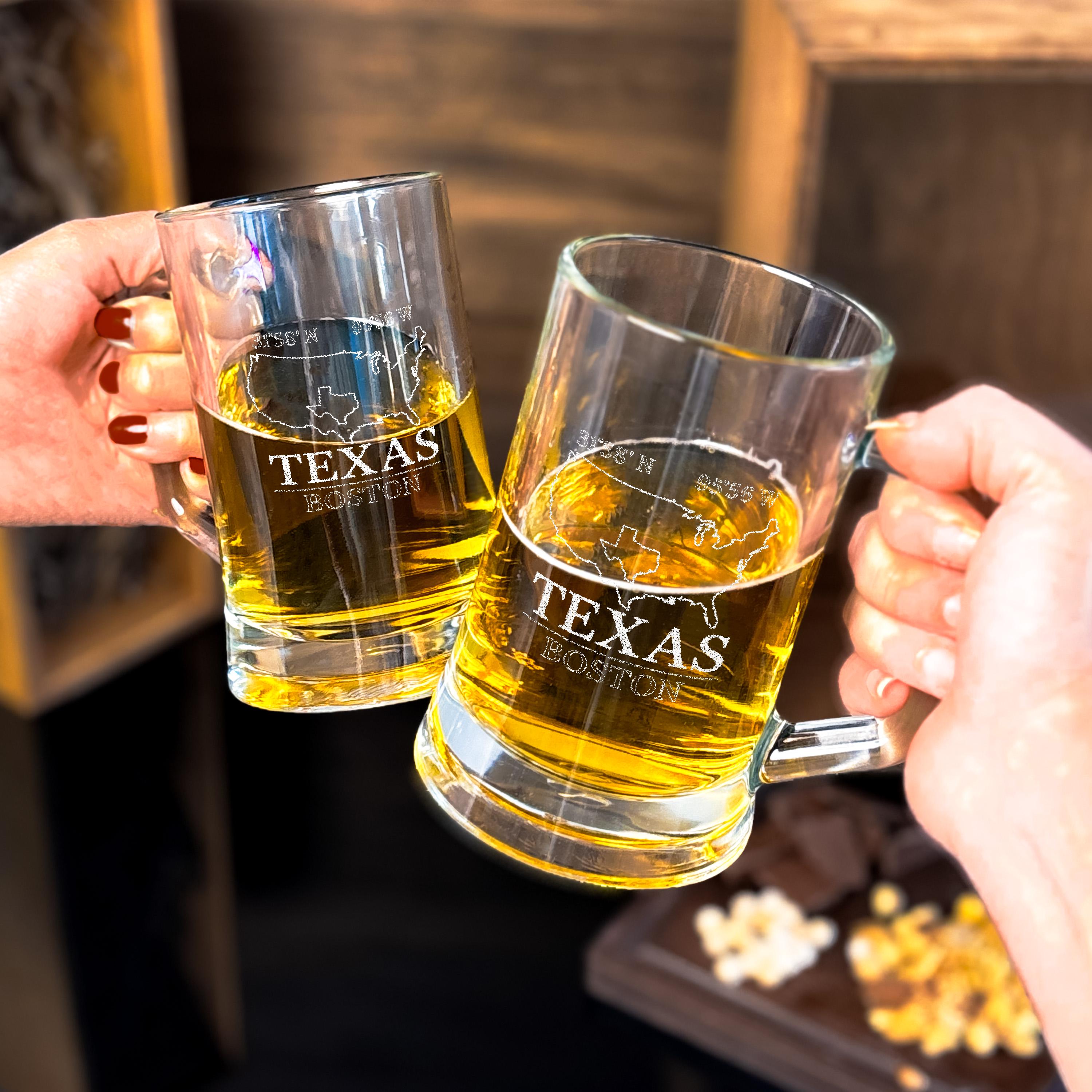 Personalized Beer Mug Engraved Texas Beer Glass Classic Pub Glass Housewarming Gift