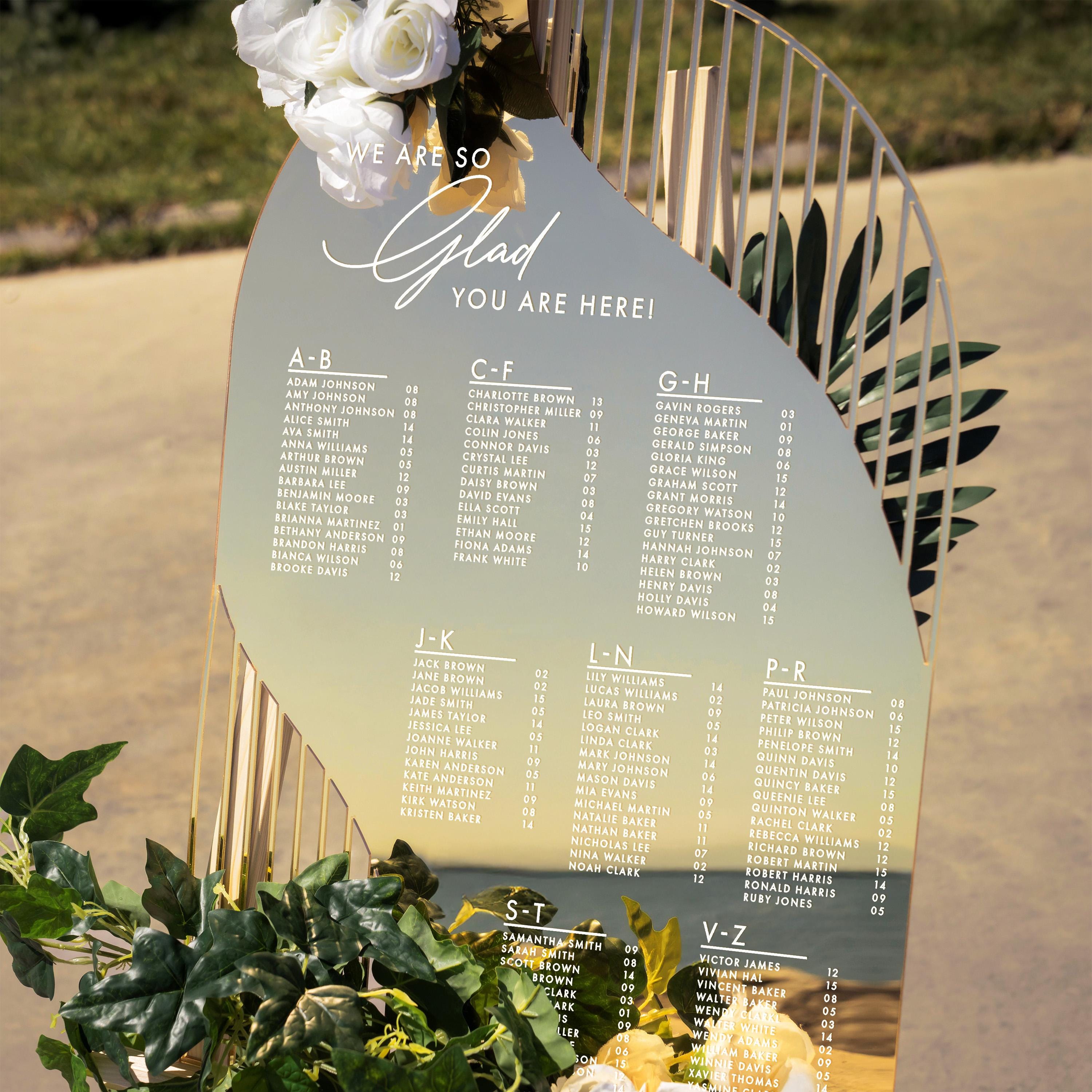 Acrylic Gold Wedding Seating Chart - Elegant Guest List Display Rome Collection