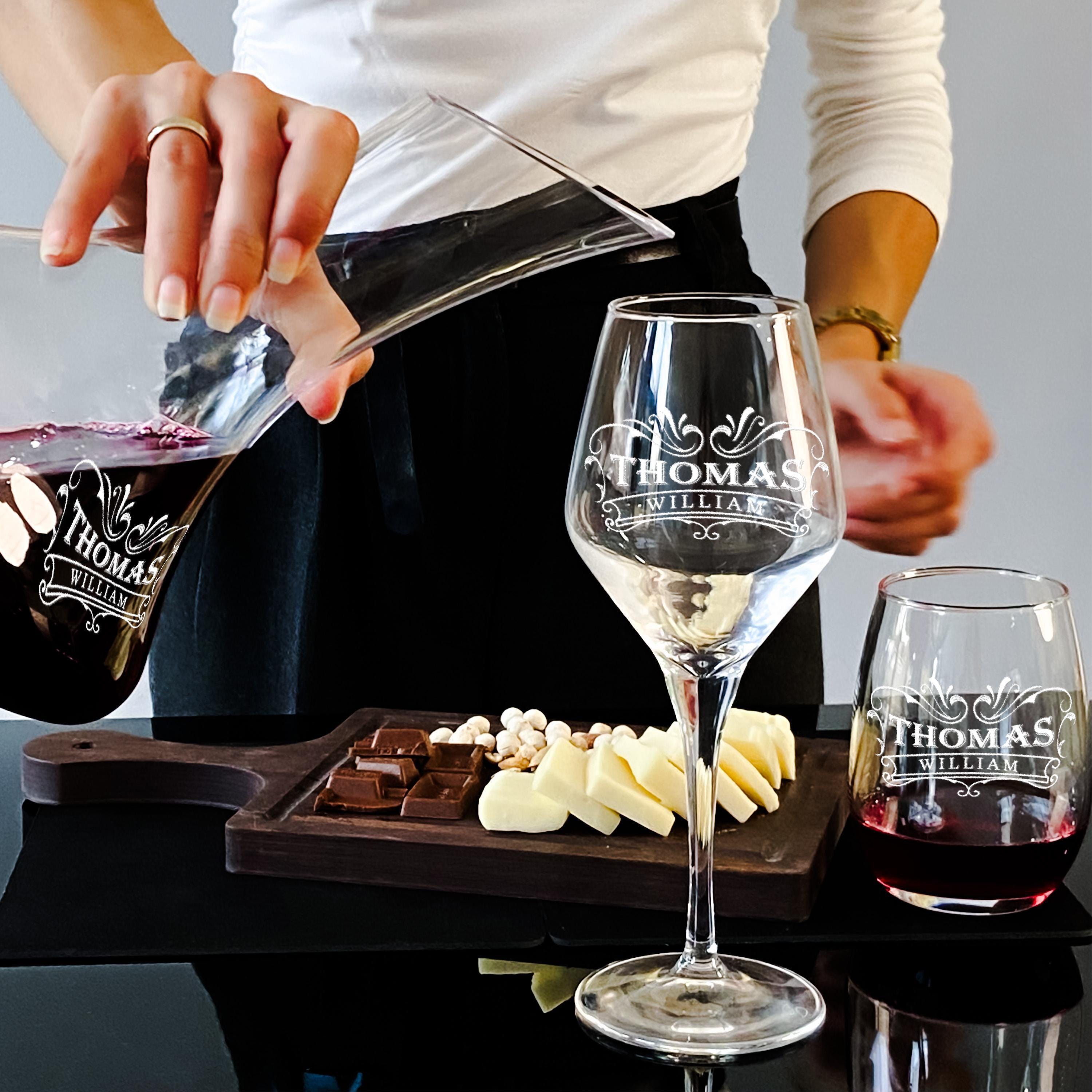 Personalized Wine Glass Set Stemless Glasses And Wine Decanter Set For Dad Gift
