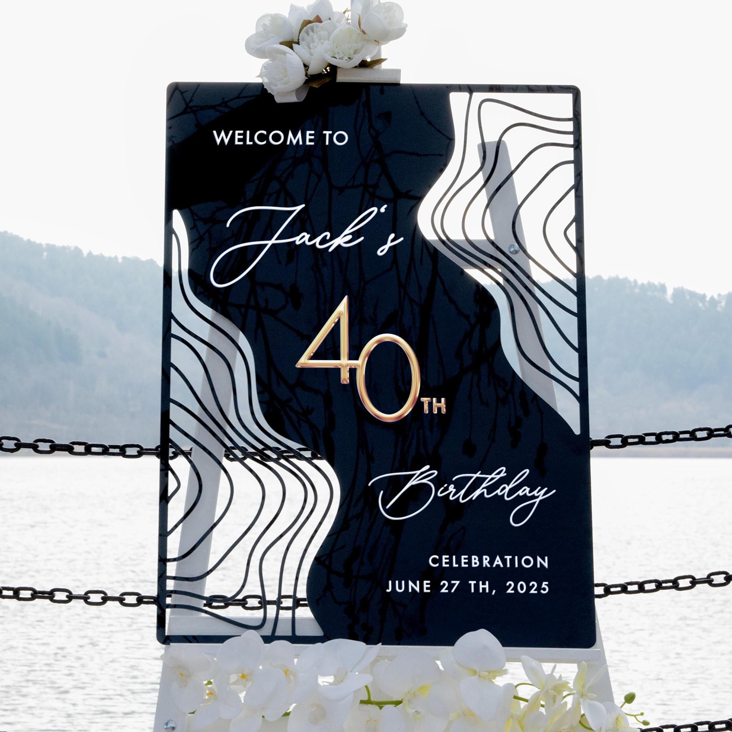 a sign welcoming guests to a 40th birthday celebration.