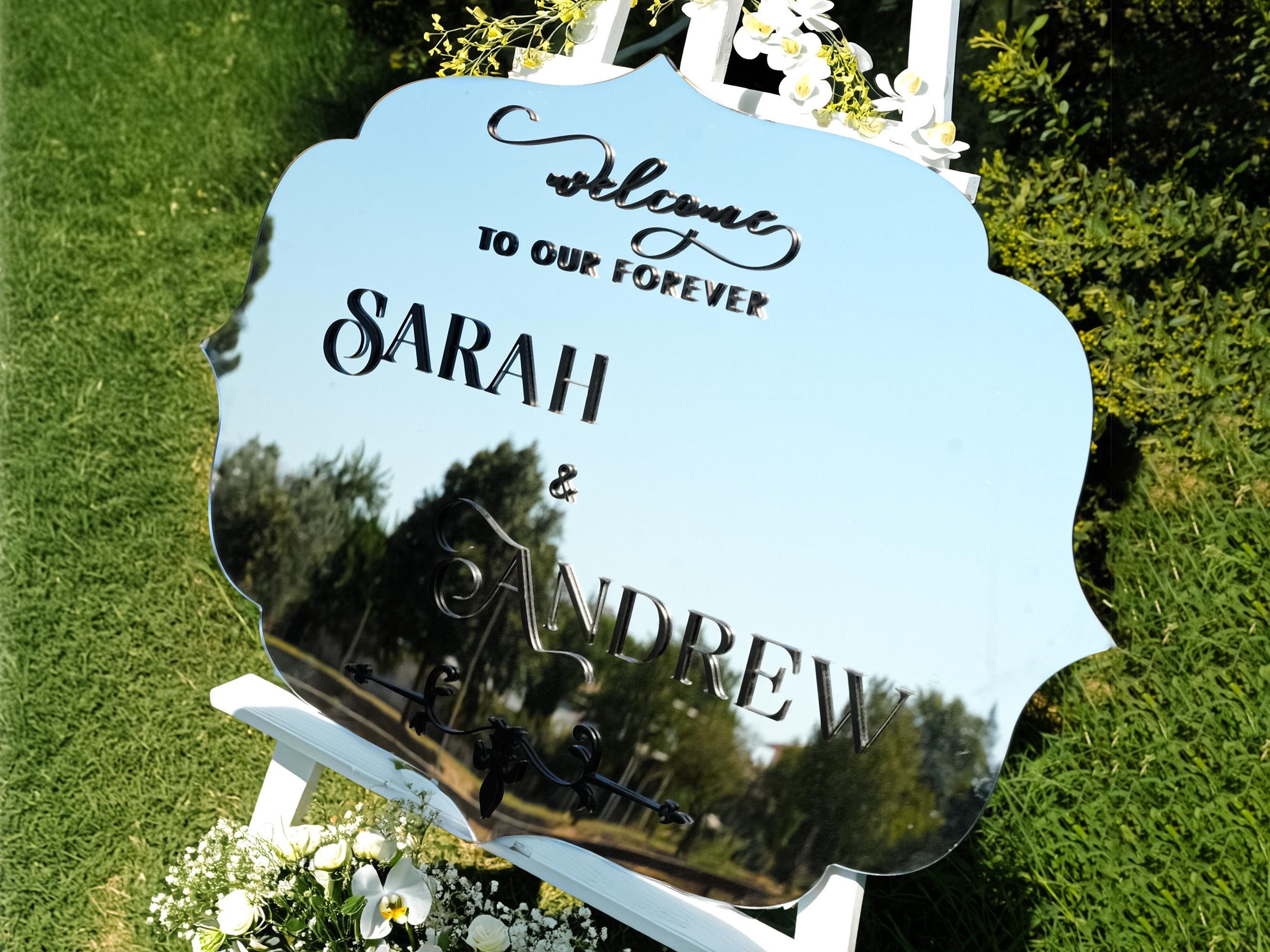 Wedding Welcome Sign Silver Mirror