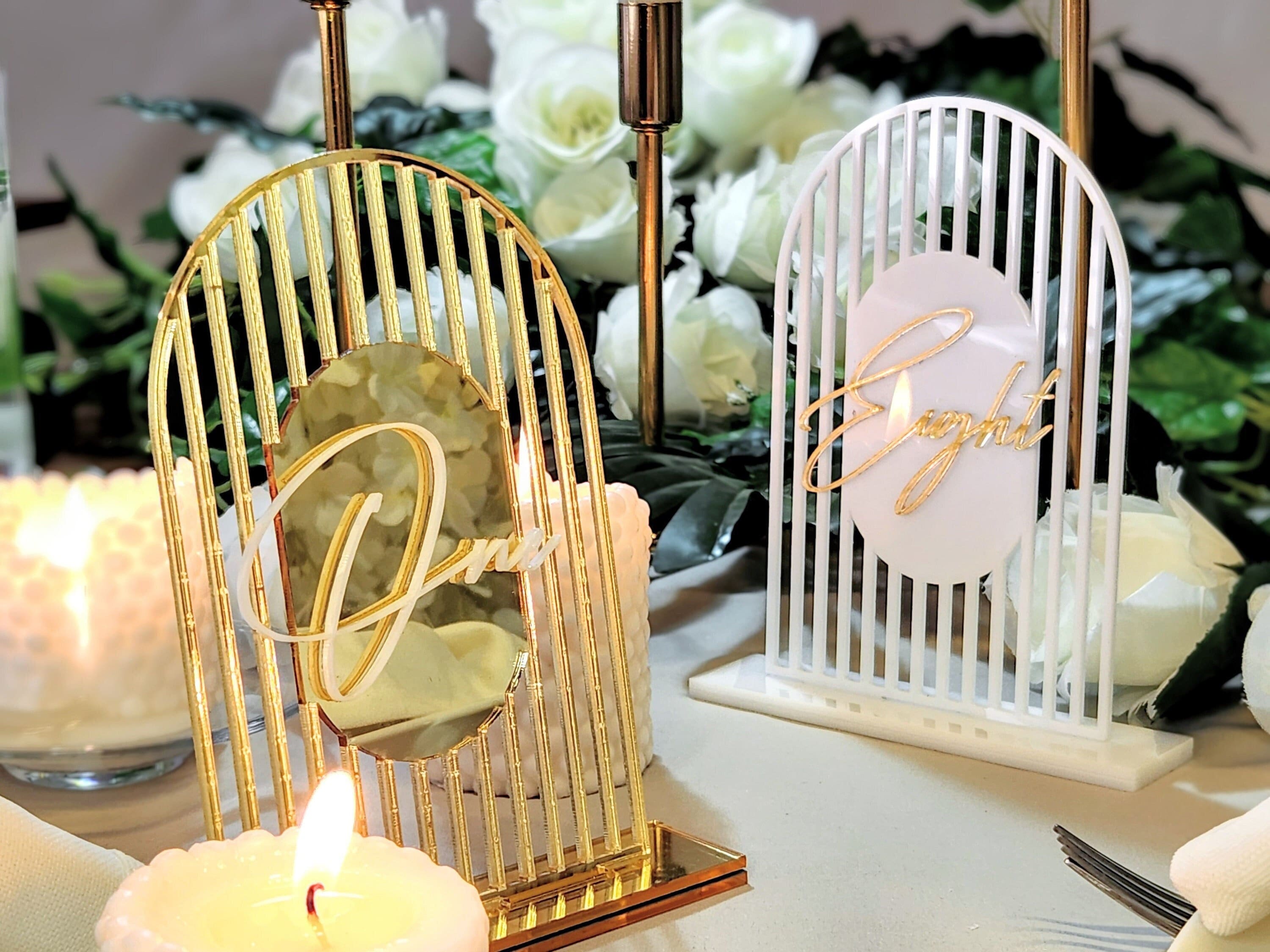 Gold Mirror Wedding Table Numbers, Fall Wedding Dinner Decor - Rome Collection