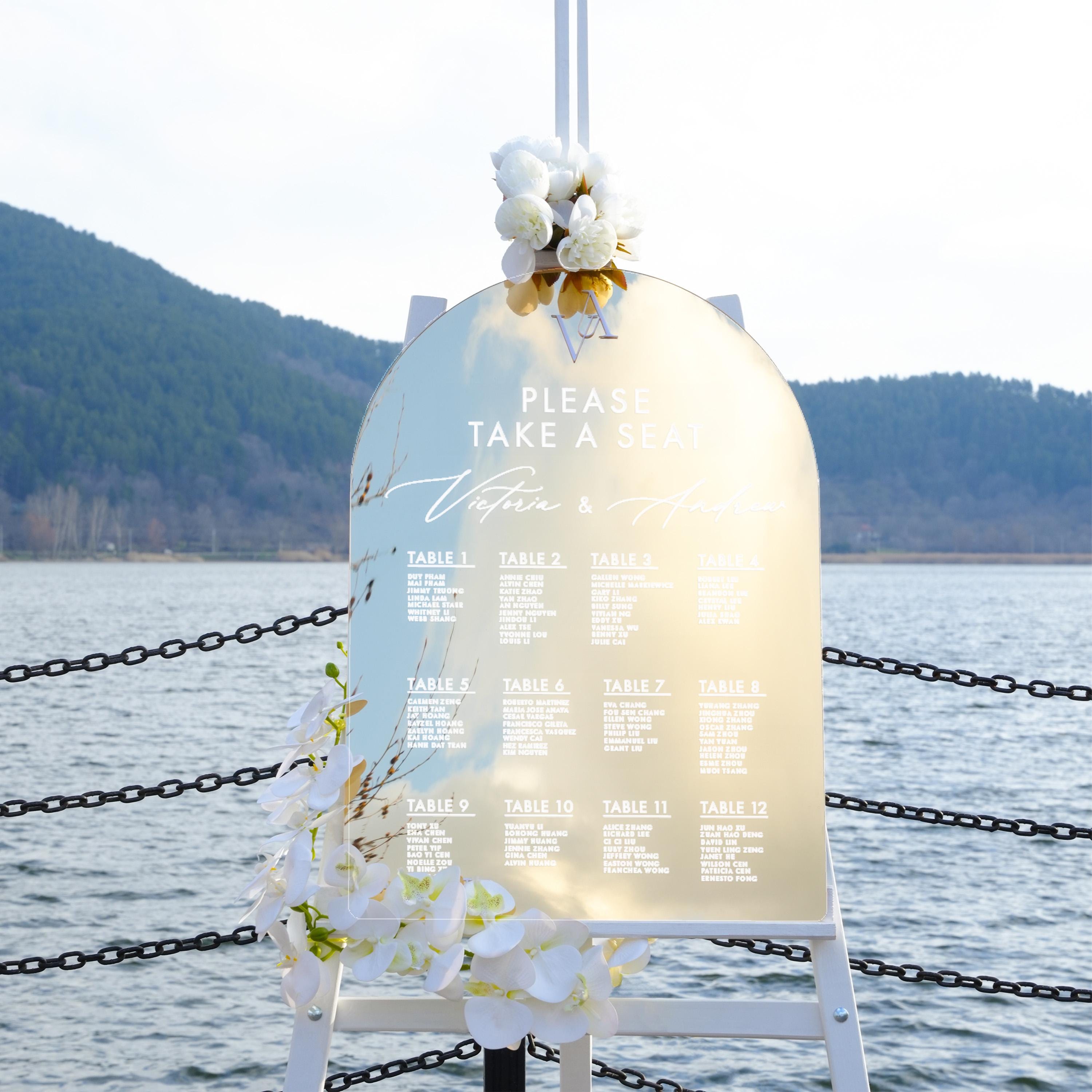 gold mirror acrylic wedding seating chart customizable sign