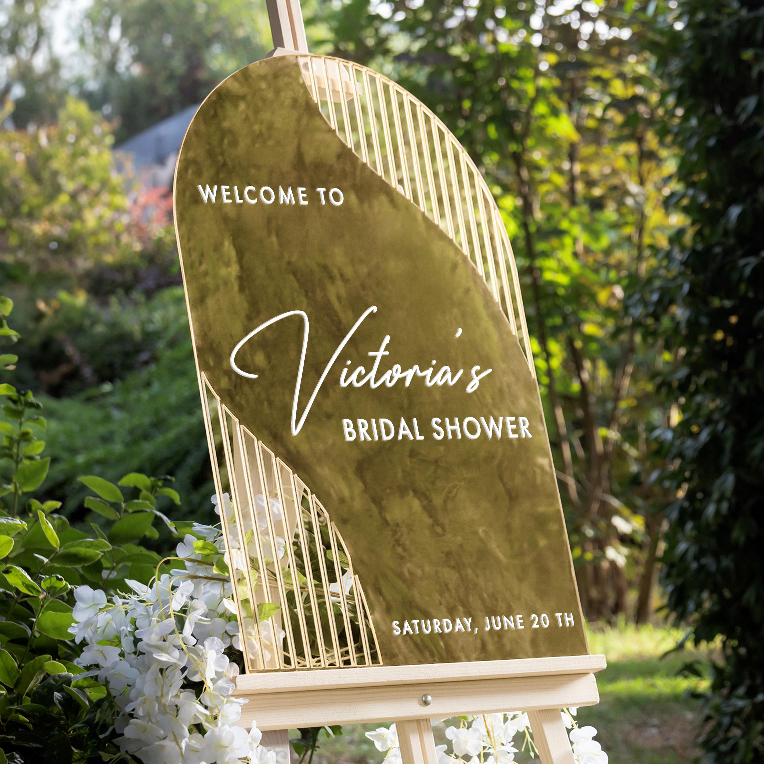 Gold Mirror Bridal Shower Welcome Sign: Bachelorette Party Decor Rome Collection