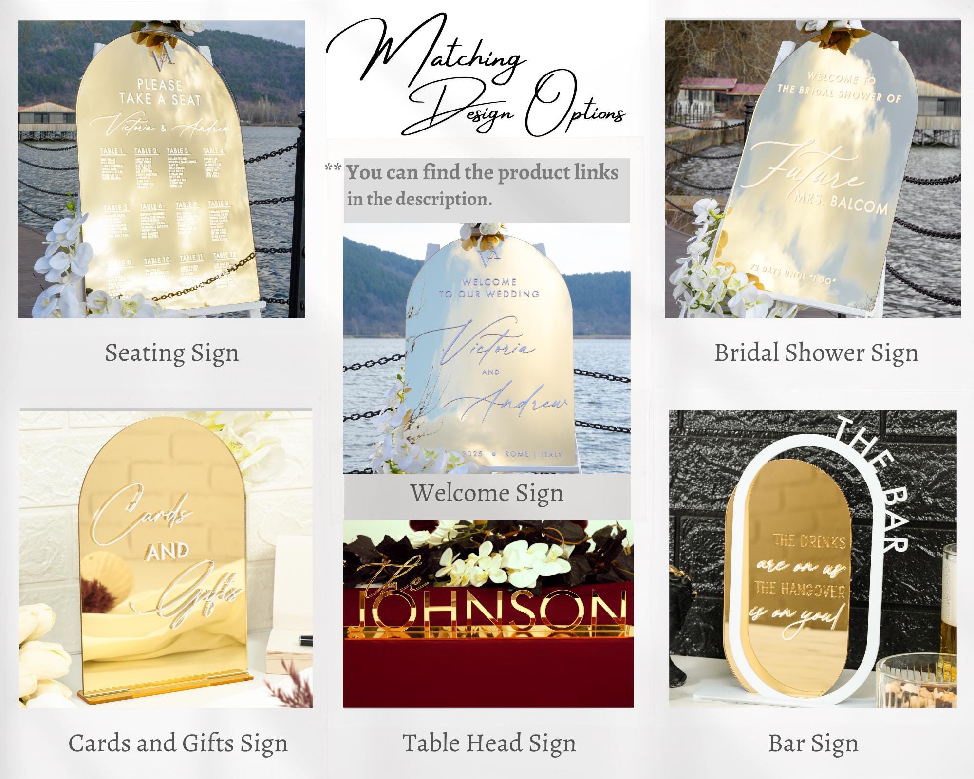 a collage of photos showing different types of wedding signs