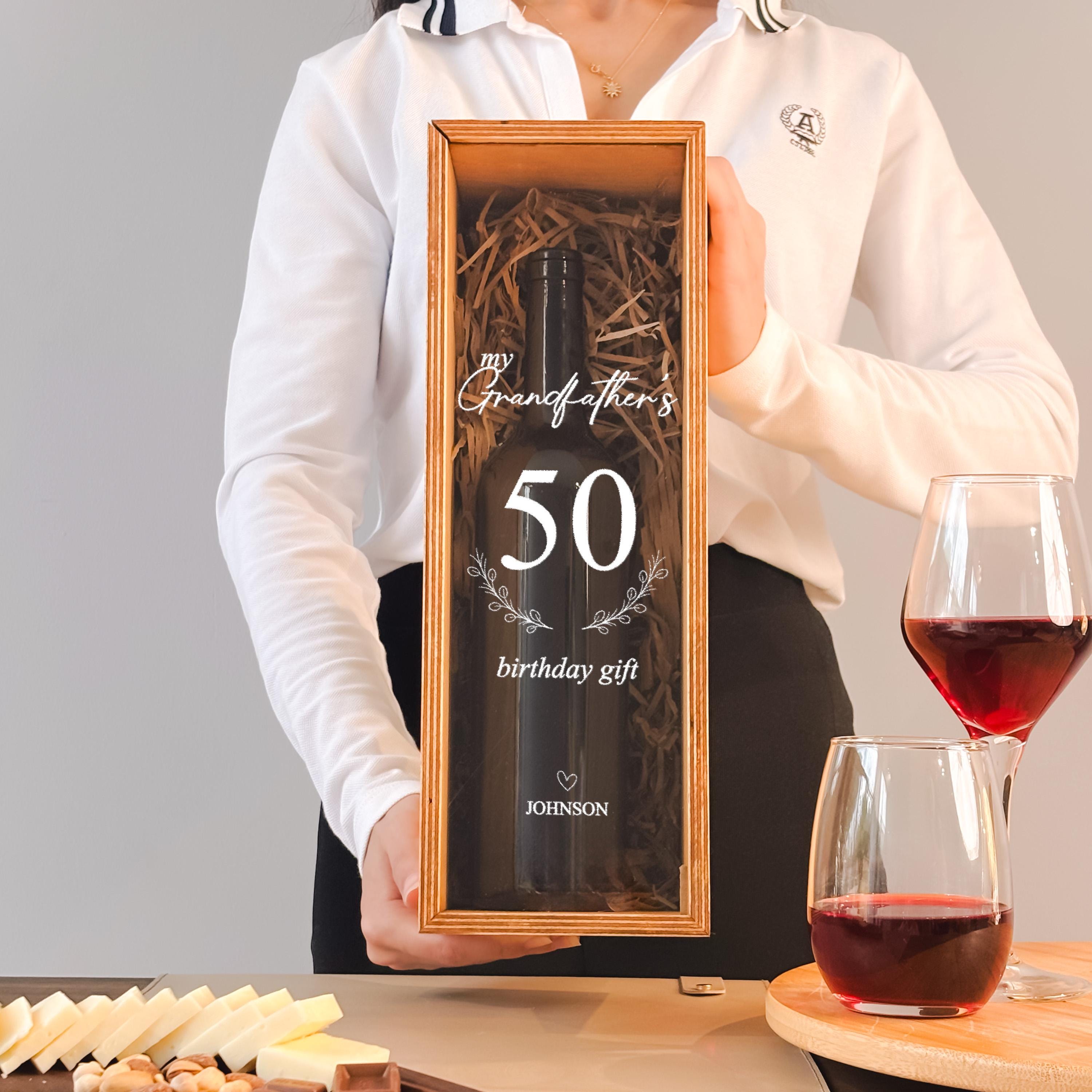 Personalized Wooden Wine Box Engraved Birthday Gift Grandpa Custom Wine Holder