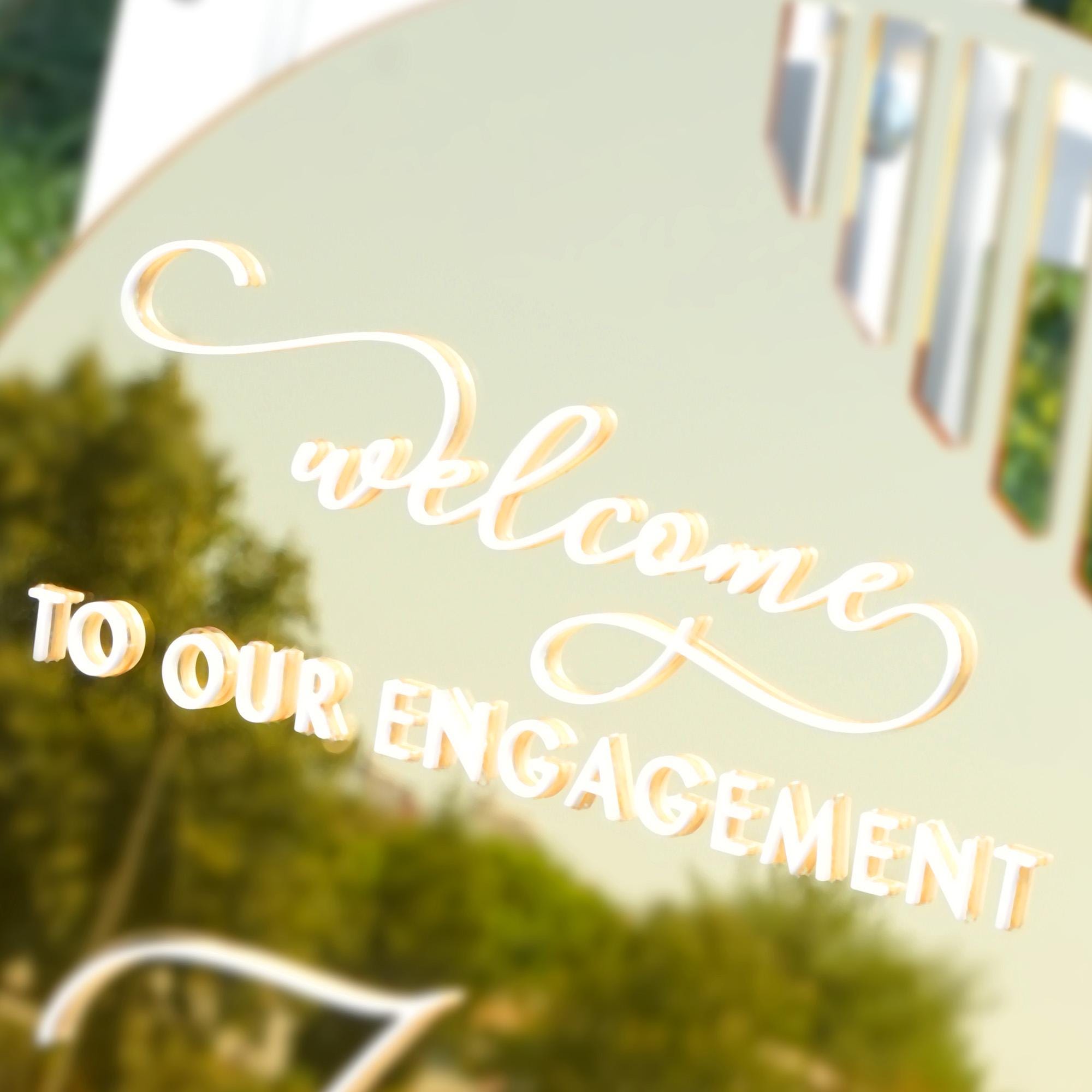 Round Gold Mirror Welcome Sign for Wedding or Engagement - Miami Collection