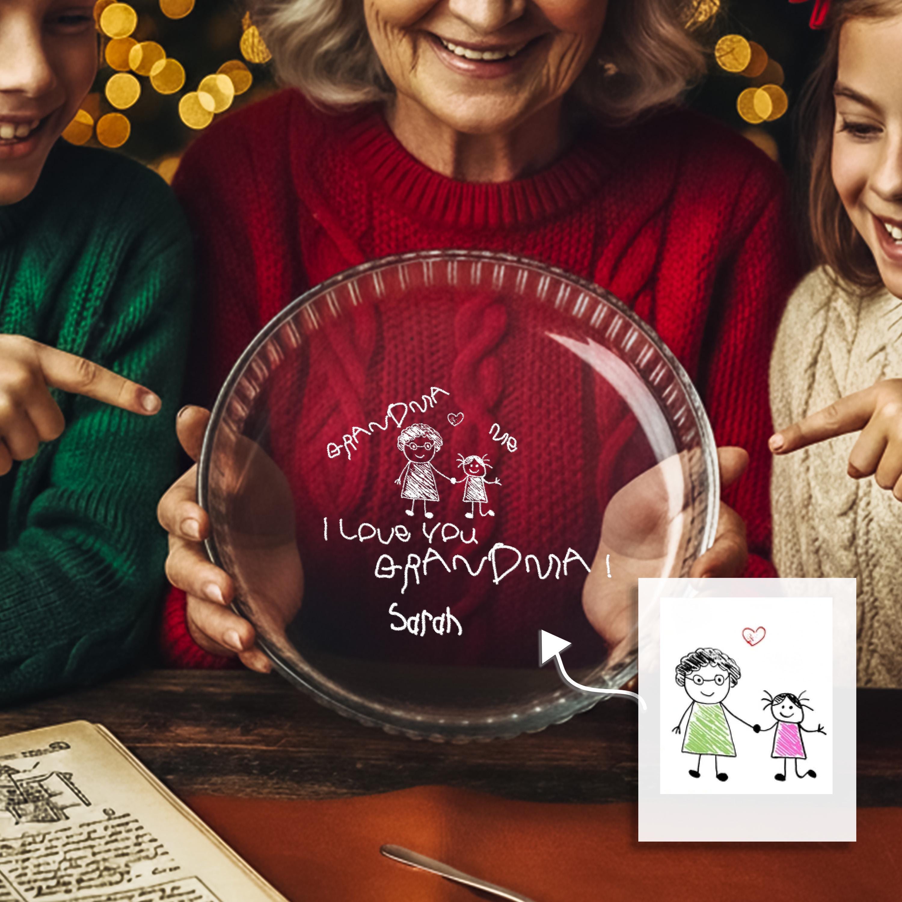 Engraved Kids Artwork Casserole Baking Dish for Grandpa - Custom Gift from Grandkids