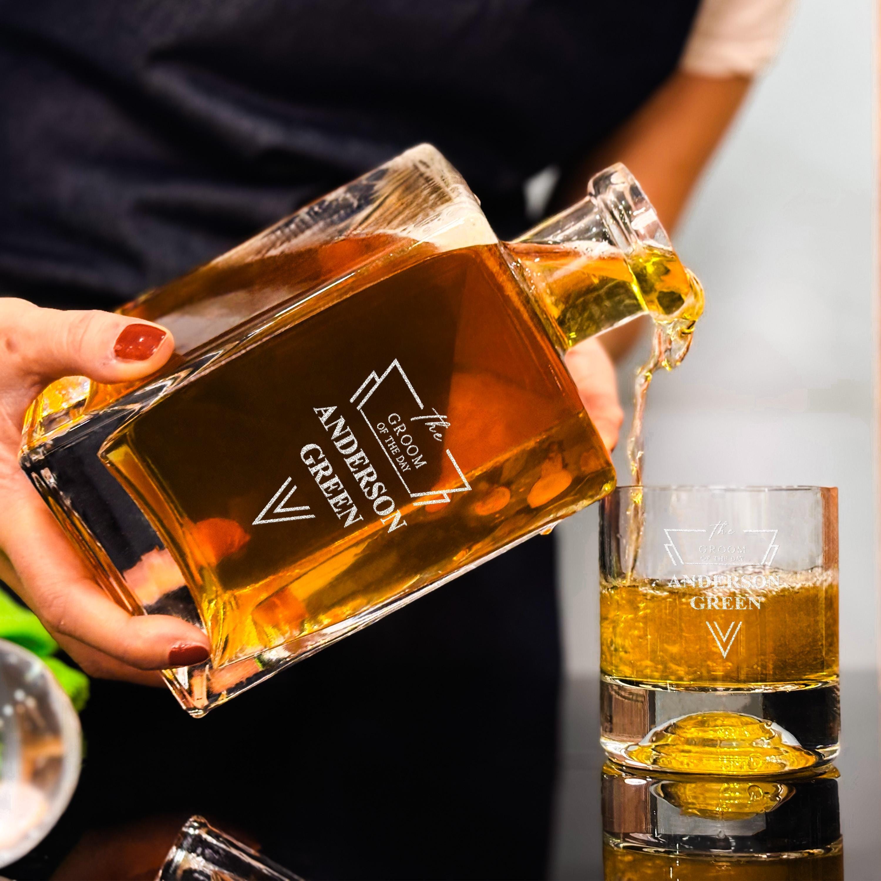 Groomsman Decanter Set Wood Gift Box Personalized Wedding Whiskey Glasses Set