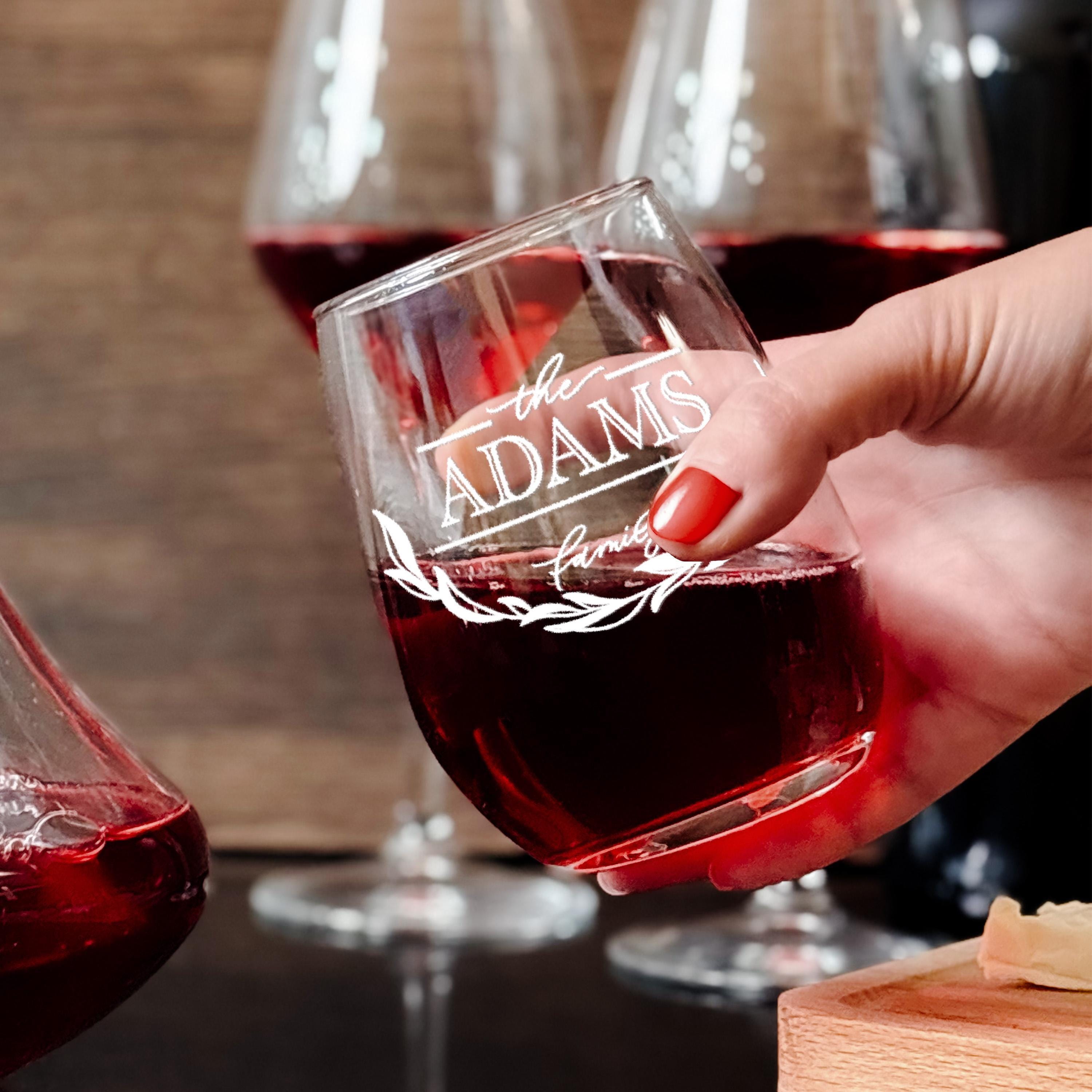 Personalized Wine Glass Set Engraved Decanter Set Wedding Stemless Glasses Housewarming Gift